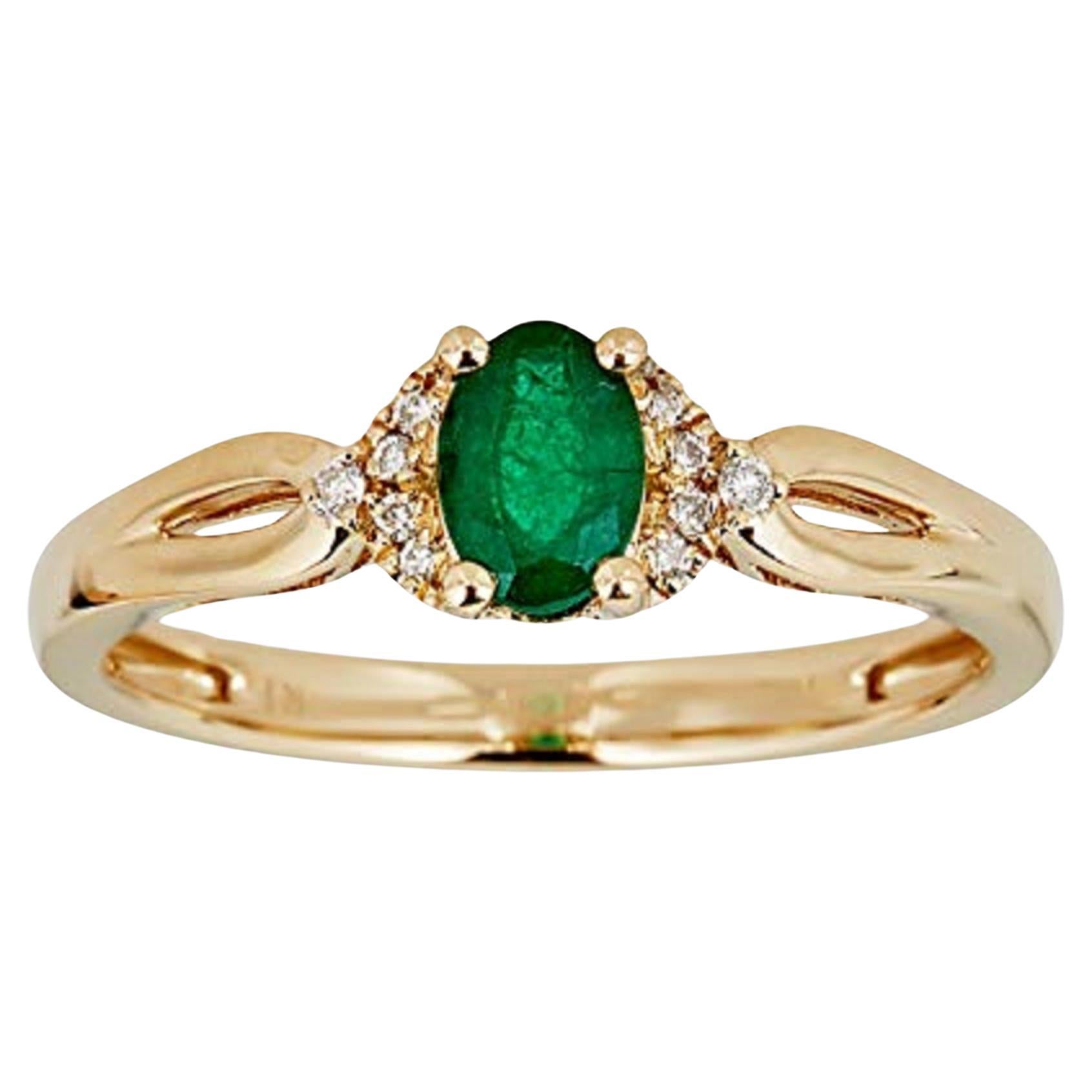 Gin & Grace 10K Yellow Gold Zambian Emerald Ring with Diamonds for Women For Sale