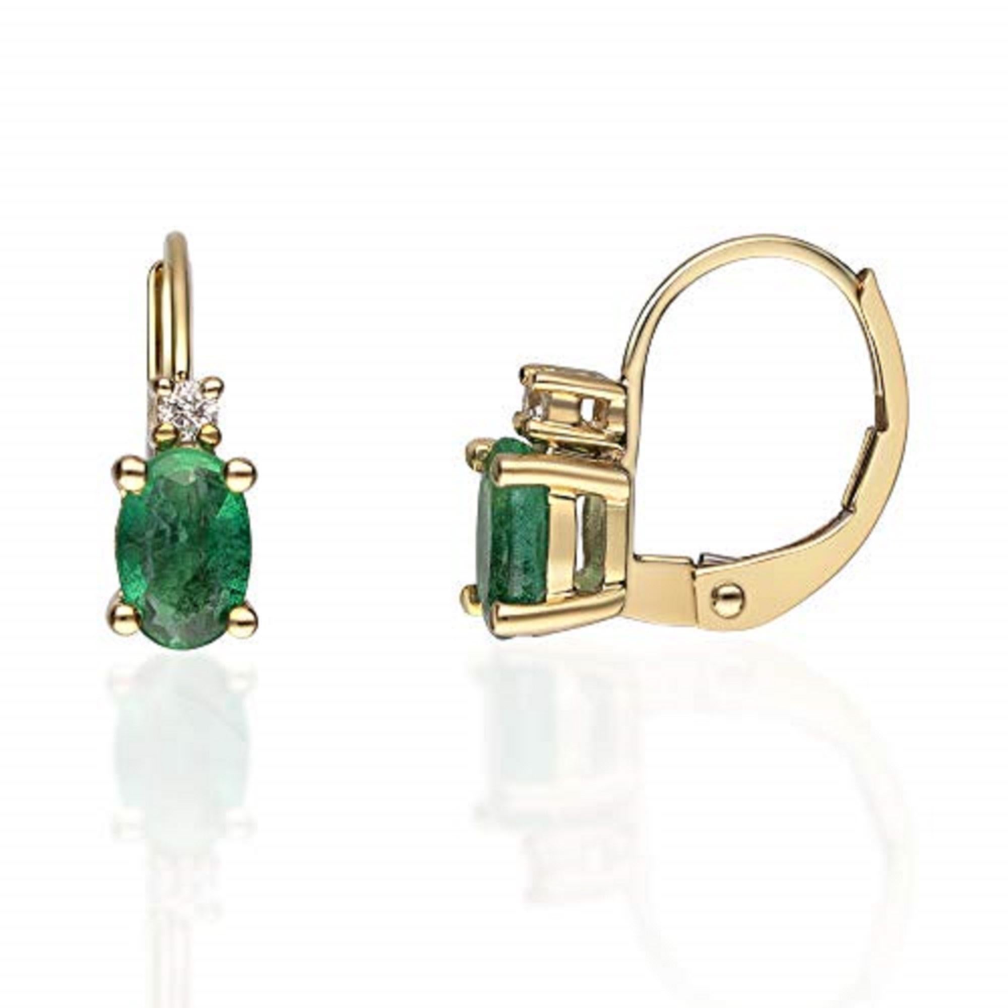 Gin & Grace 10KY Gold Zambian Smaragd-Ohrringe mit natürlichem Diamanten für Damen (Art déco) im Angebot