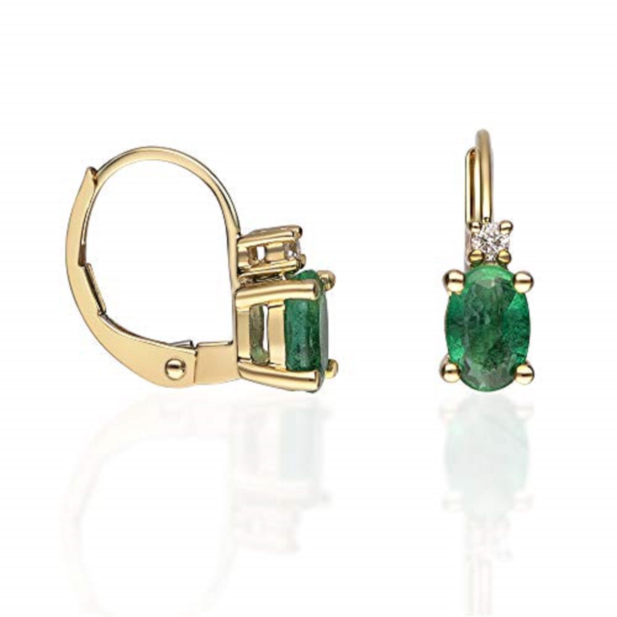 Oval Cut Gin & Grace 10KY Gold Zambian Emerald Earrings with Natural Diamond For Women For Sale