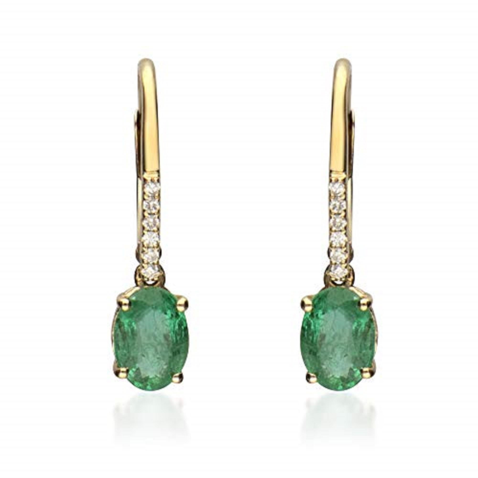 Gin & Grace 10KY Gold Zambian Emerald Earrings with Natural Diamond For Women For Sale
