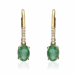 Gin & Grace 10KY Gold Zambian Emerald Earrings with Natural Diamond For Women