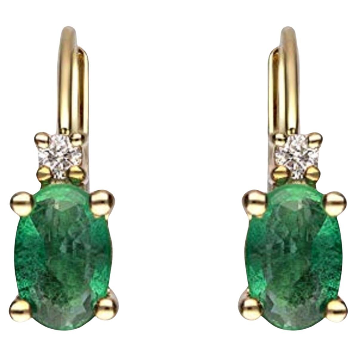 Gin & Grace 10KY Gold Zambian Emerald Earrings with Natural Diamond For Women For Sale