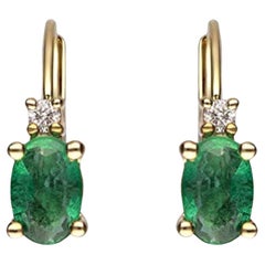 Gin & Grace 10KY Gold Zambian Smaragd-Ohrringe mit natürlichem Diamanten für Damen