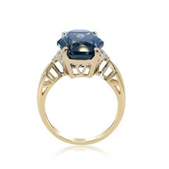 Gin & Grace 14 Yellow Gold London Blue Topaz Ring with Diamonds for women