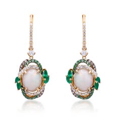 Gin and Grace Orecchini Opale e Smeraldo Luminoso 14K con Tsavorite e Diamante aureolato