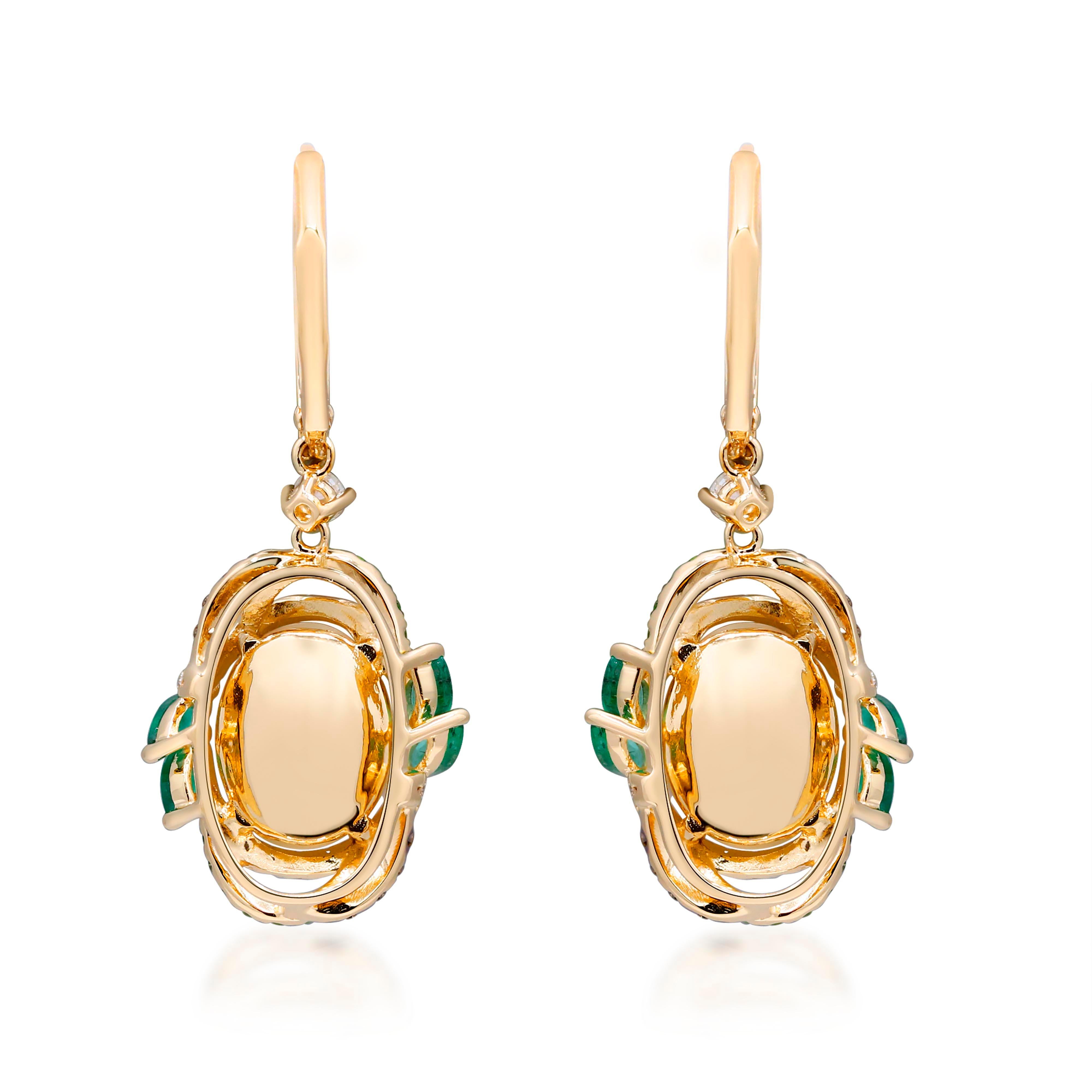 Art déco Gin and Grace Boucles d'oreilles 14K Luminous Opal & Emerald with Tsavorite and Diamond Halo en vente