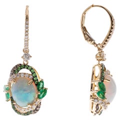 Gin and Grace Boucles d'oreilles 14K Luminous Opal & Emerald with Tsavorite and Diamond Halo