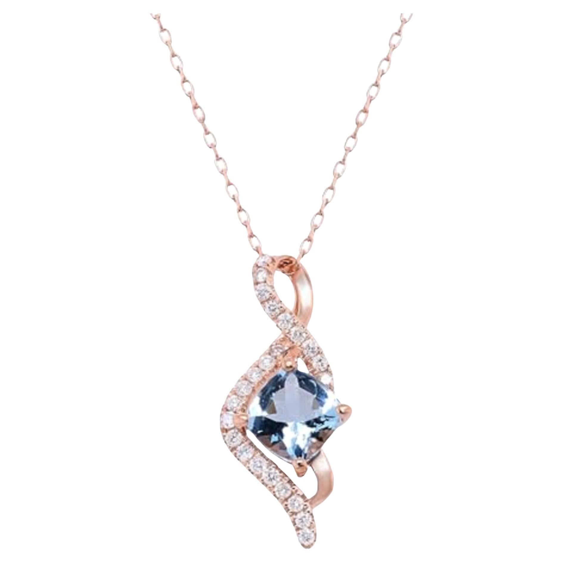 Gin & Grace 14K Rose Gold Genuine Aquamarine Pendant with Diamonds for women