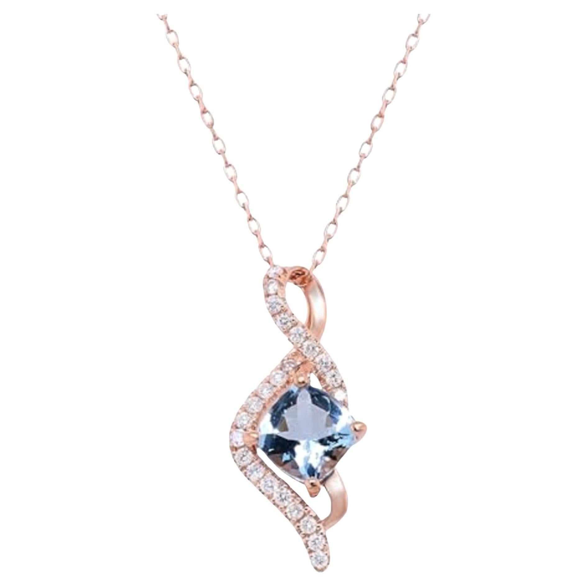  Gin & Grace Pendentif en or rose 14 carats avec aigue-marine véritable et diamants pour femmes