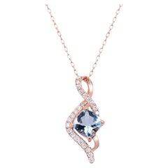  Gin & Grace 14K Rose Gold Genuine Aquamarine Pendant with Diamonds for women