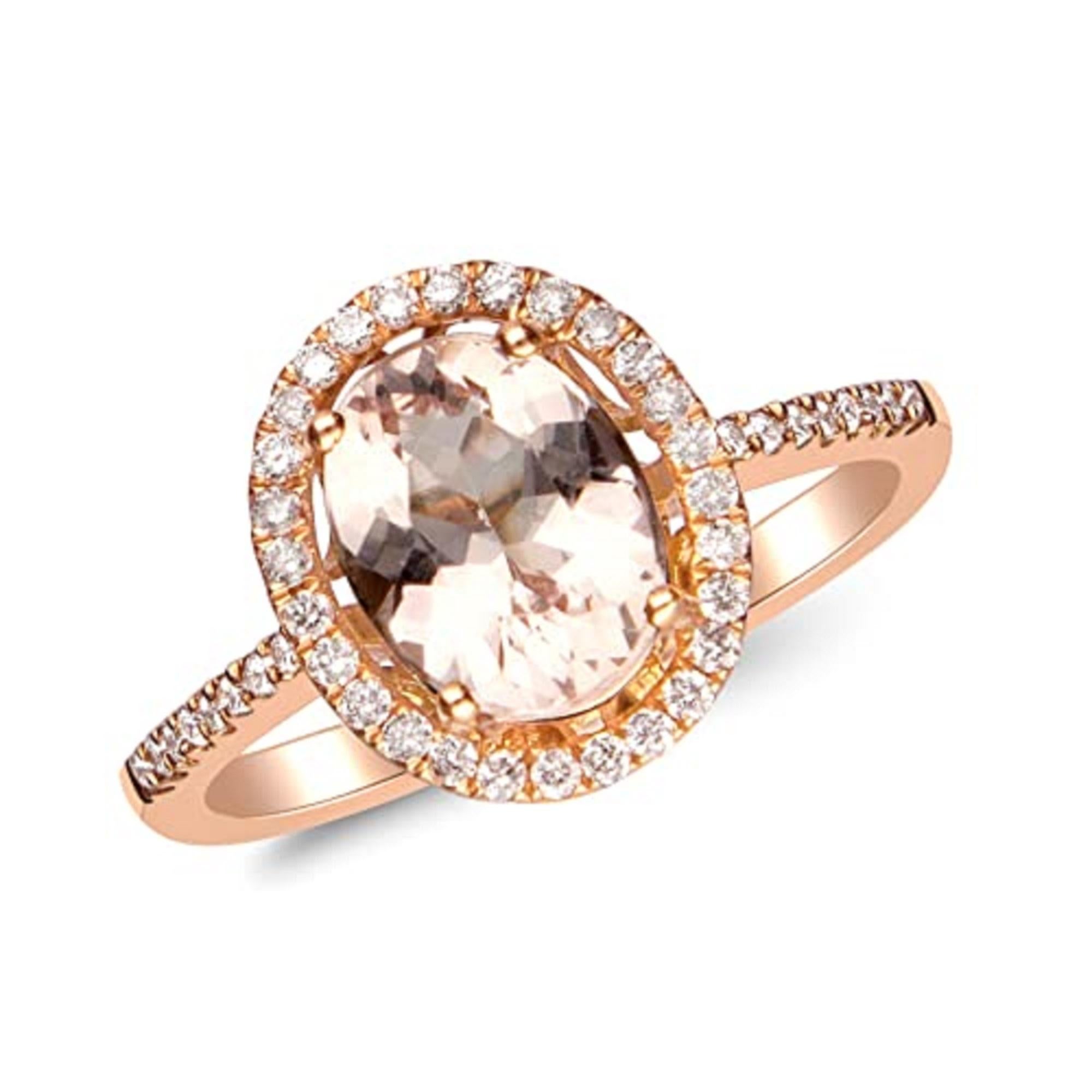Art Deco Gin & Grace 14K Rose Gold Genuine Morganite Ring with Diamonds for women For Sale