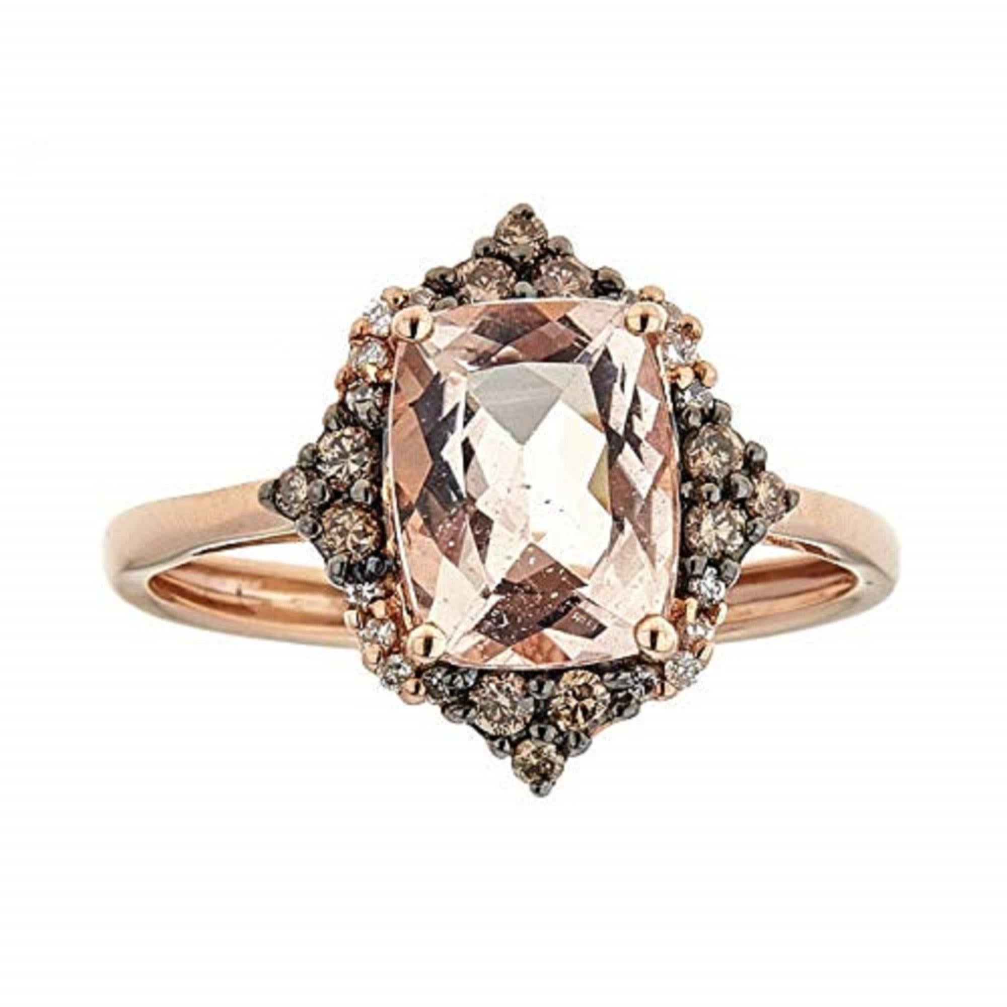Gin & Grace 14K Roségold Echter Morganit-Ring mit Diamanten für Frauen (Kissenschliff) im Angebot
