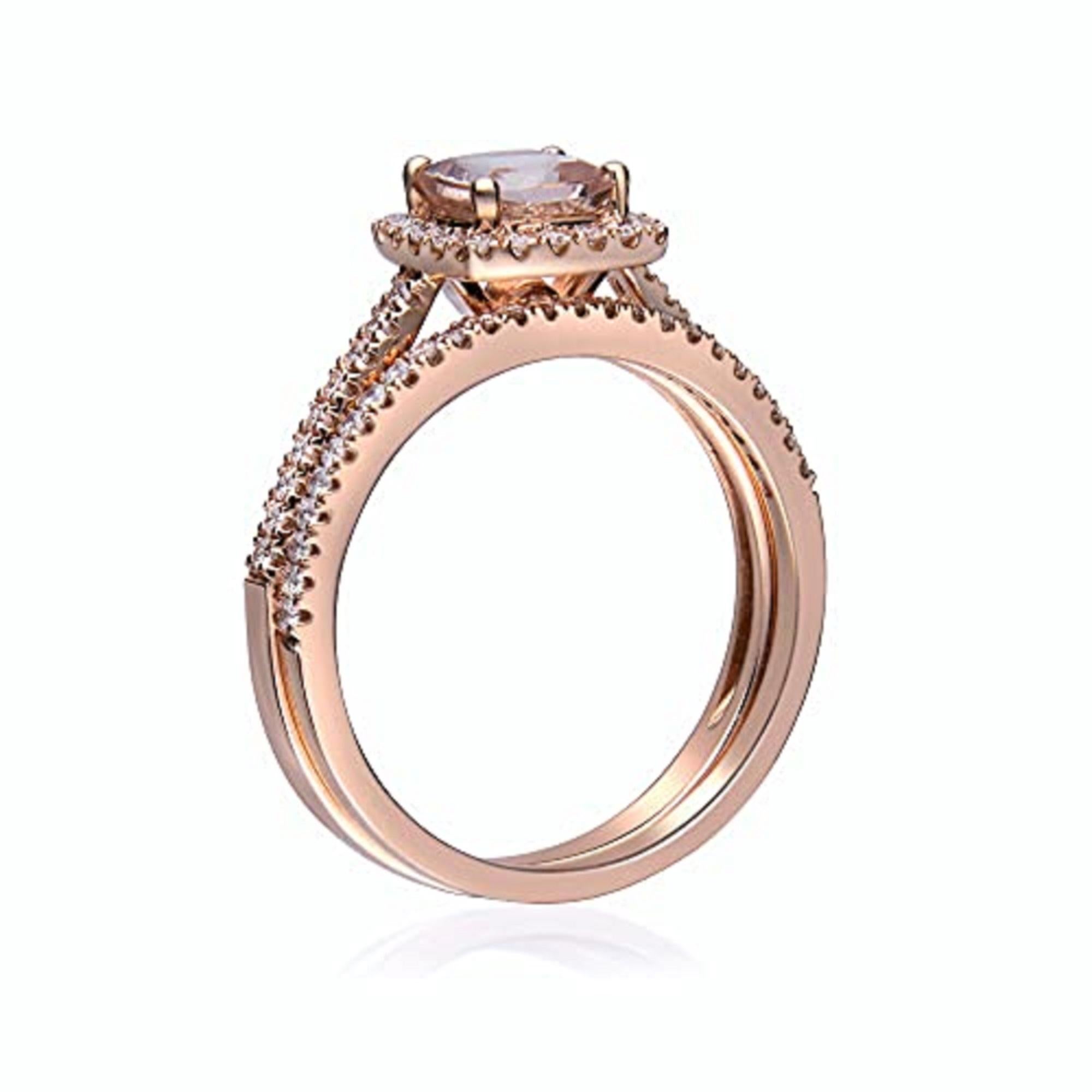 Gin & Grace 14K Rose Gold Genuine Morganite Ring with Diamonds for women In New Condition For Sale In New York, NY