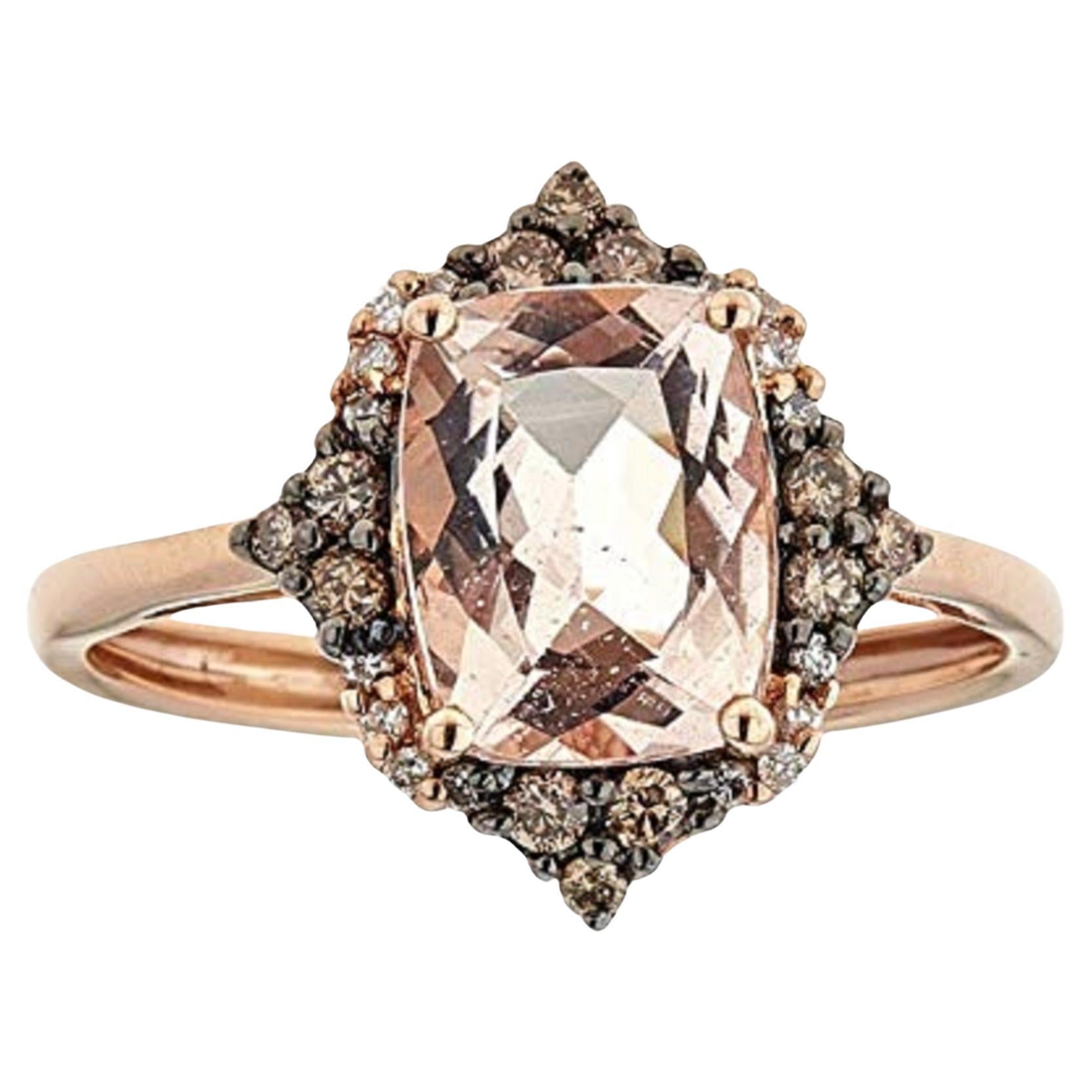 Gin & Grace, bague en or rose 14 carats avec Morganite véritable et diamants pour femmes en vente