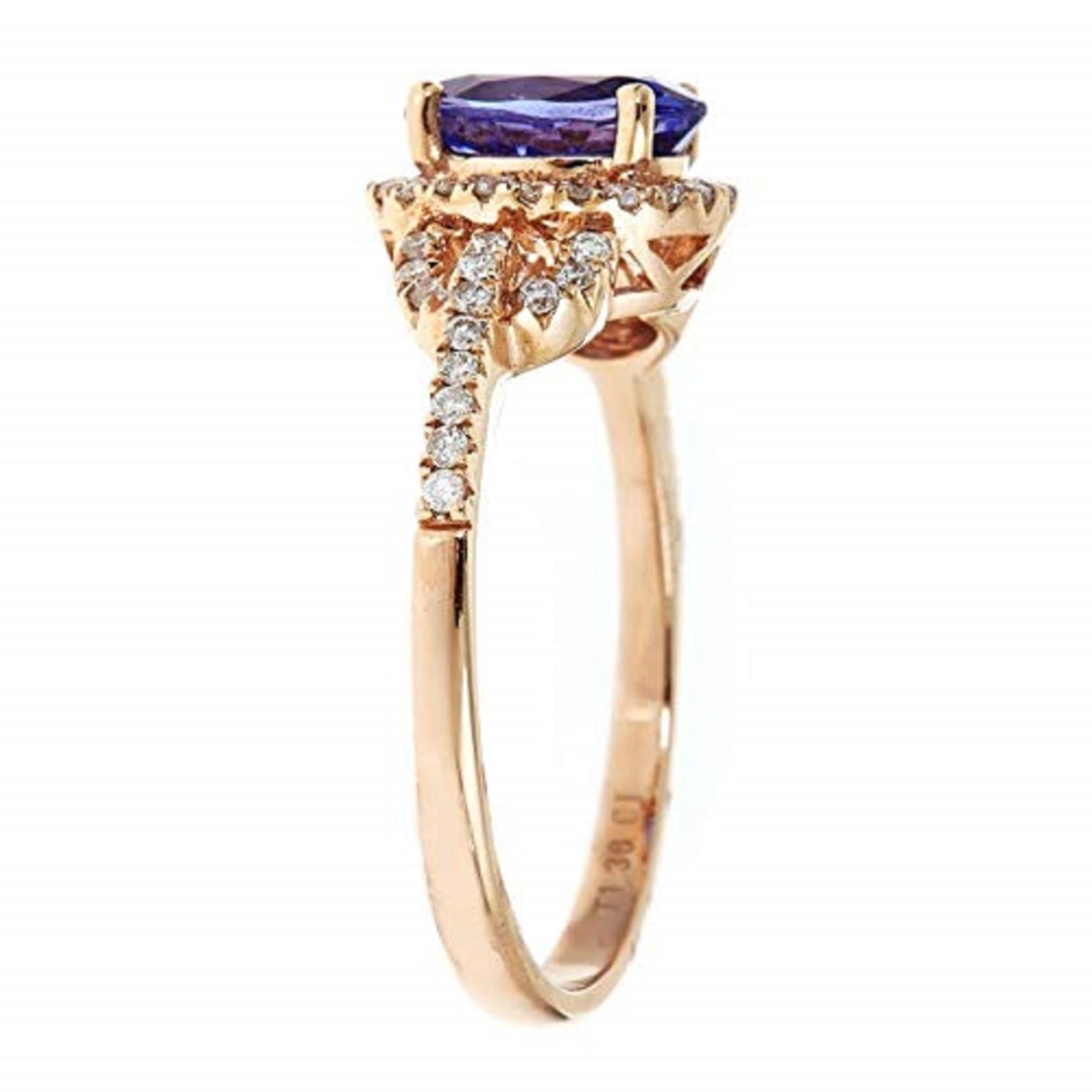 Art Deco Gin & Grace 14K Rose Gold Genuine Tanzanite Ring with Diamonds for women