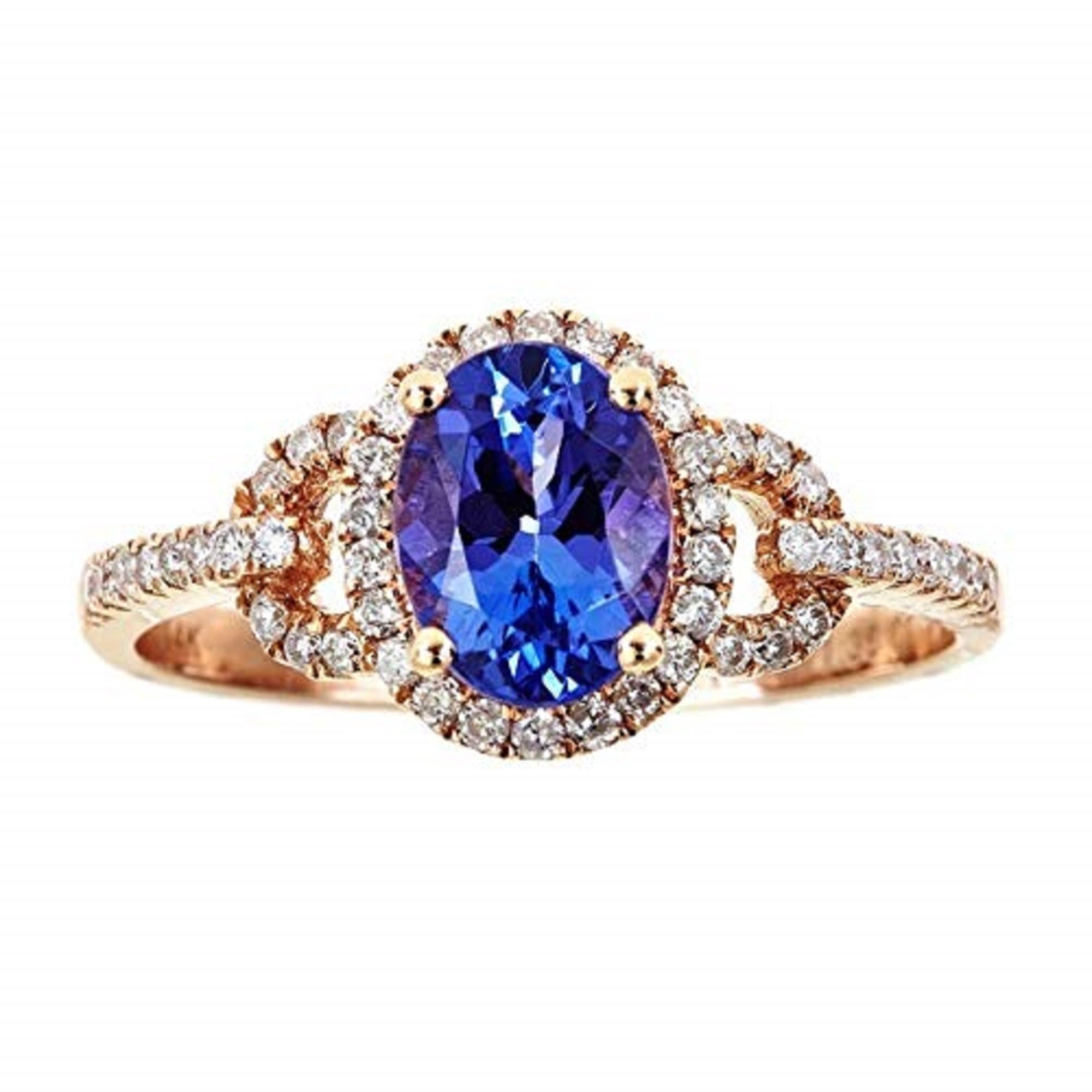 Gin & Grace 14K Rose Gold Genuine Tanzanite Ring with Diamonds for women In New Condition In New York, NY