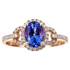Gin & Grace 14K Rose Gold Genuine Tanzanite Ring with Diamonds for women