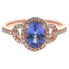 Gin & Grace 14K Rose Gold Genuine Tanzanite Ring with Diamonds for women