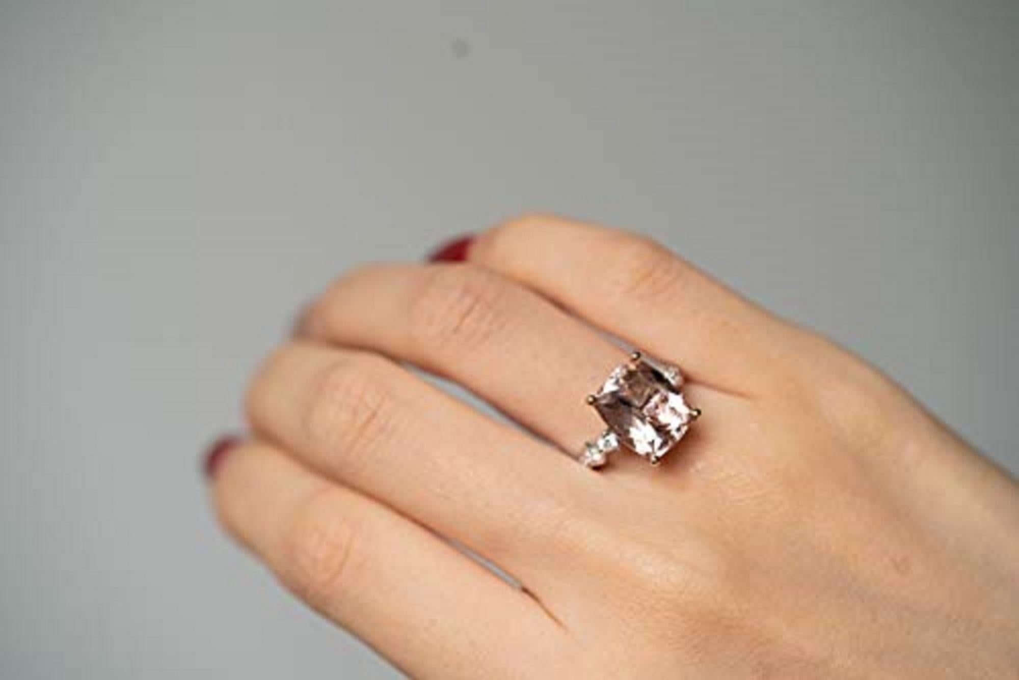 Stunning, timeless and classy eternity engagement ring. Decorate yourself in luxury with this Gin & Grace ring. The 14k Two Tone Gold jewelry boasts 10X12 Cushion-Cut Prong Setting Genuine Morganite (1pcs) 5.59 Carat, and Round-Cut Prong Setting