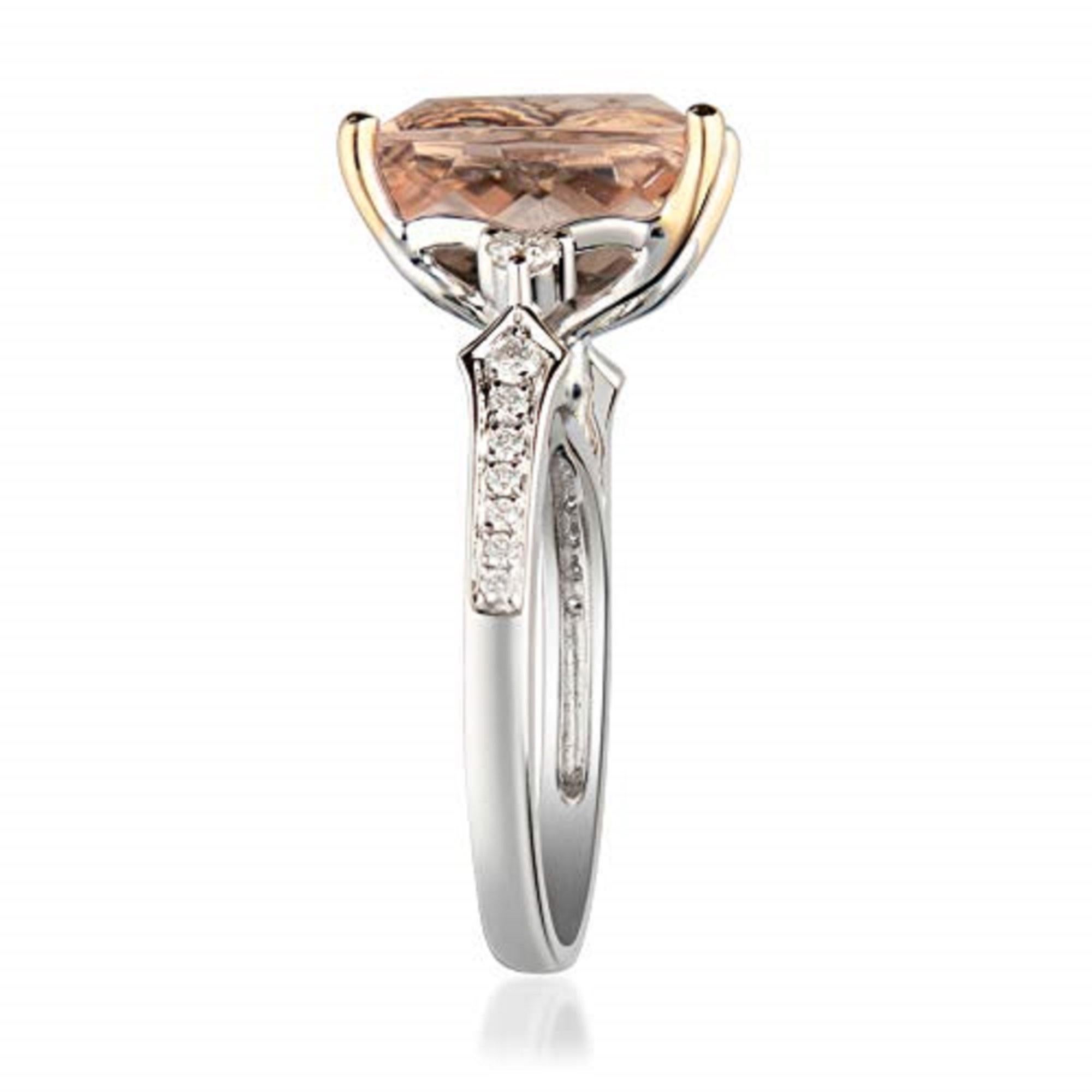 Art Deco Gin & Grace 14K Two Tone Gold Genuine Morganite Ring with Diamonds for women For Sale