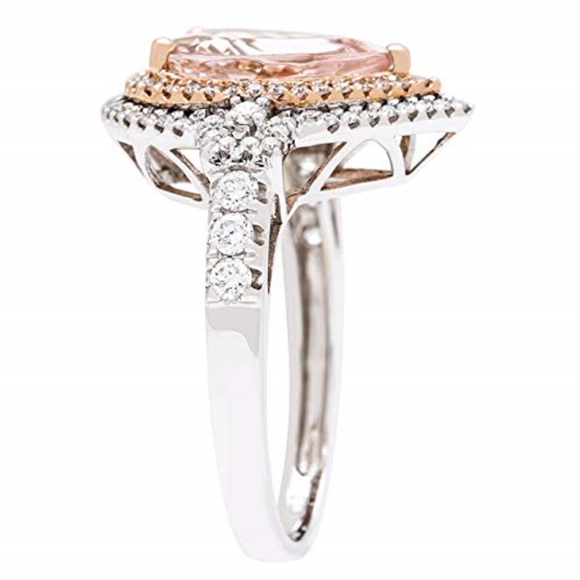 Art Deco Gin & Grace 14K Two Tone Gold Genuine Morganite Ring with Diamonds for women For Sale