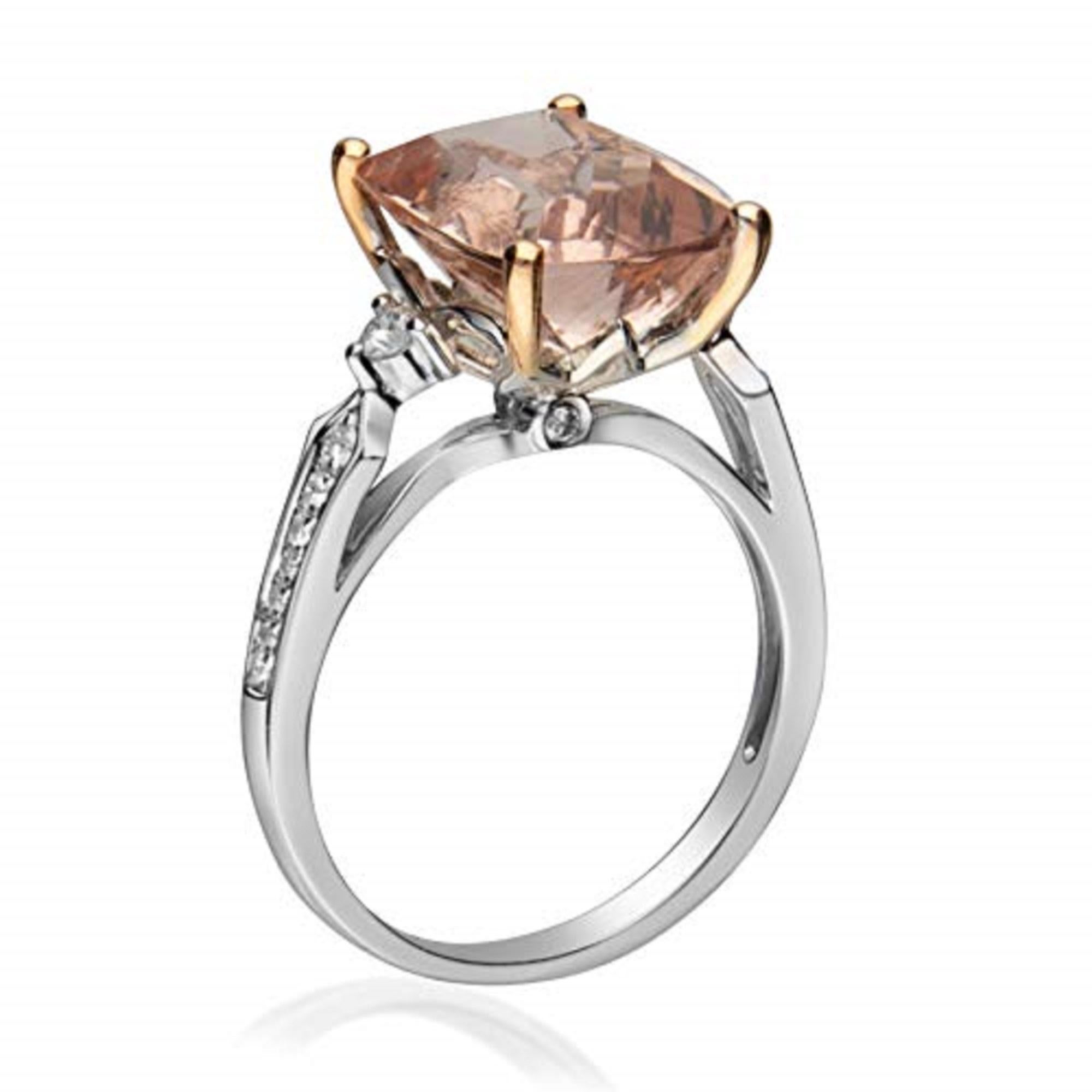 Cushion Cut Gin & Grace 14K Two Tone Gold Genuine Morganite Ring with Diamonds for women For Sale