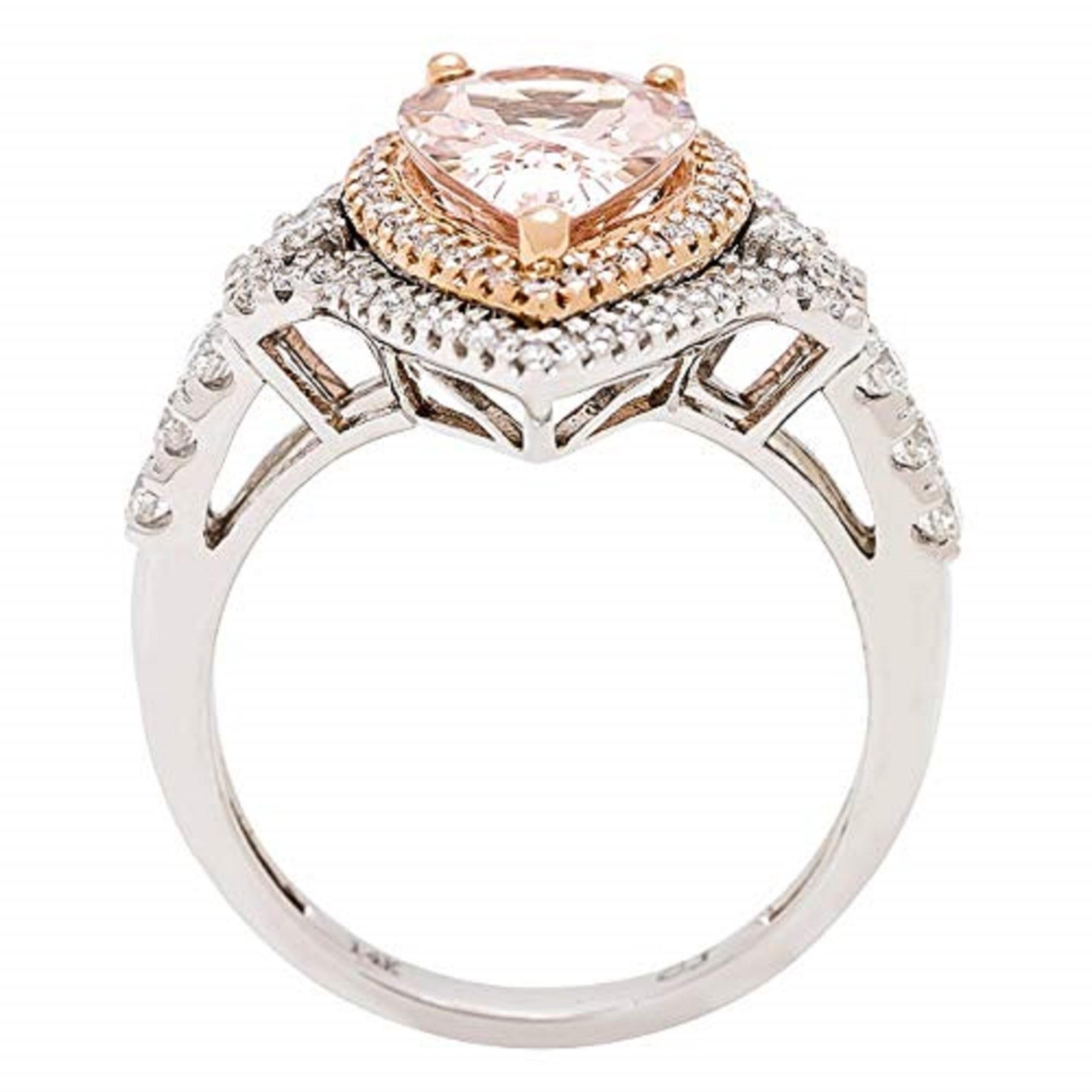 Pear Cut Gin & Grace 14K Two Tone Gold Genuine Morganite Ring with Diamonds for women For Sale