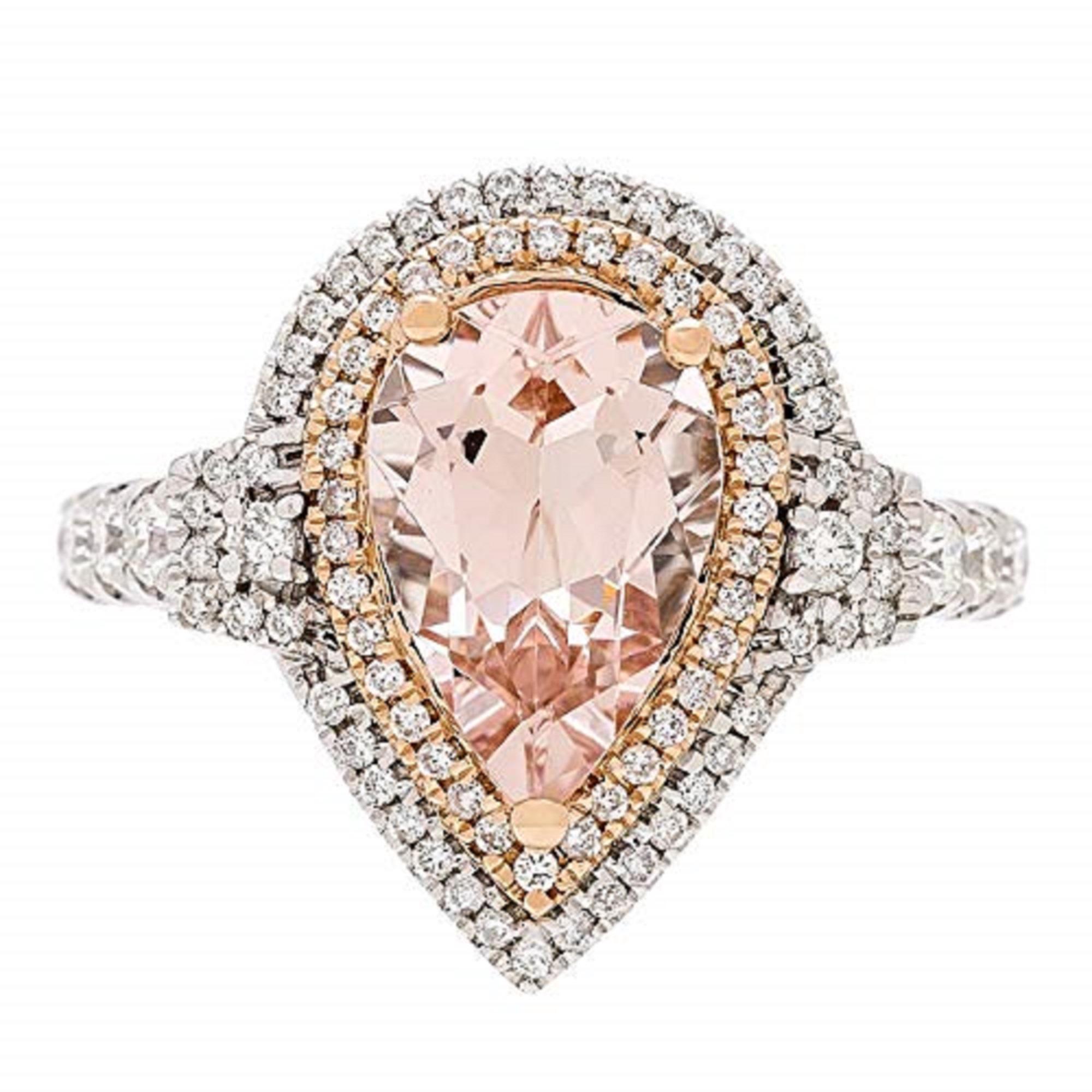 Gin & Grace 14K Two Tone Gold Genuine Morganite Ring with Diamonds for women In New Condition For Sale In New York, NY