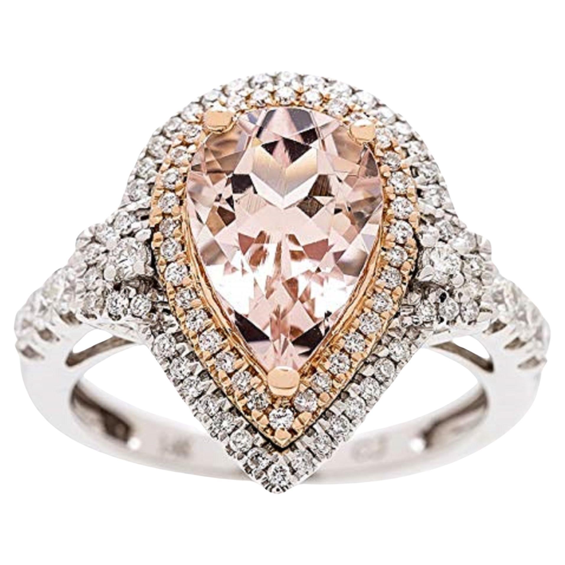 Gin & Grace 14K Two Tone Gold Genuine Morganite Ring with Diamonds for women