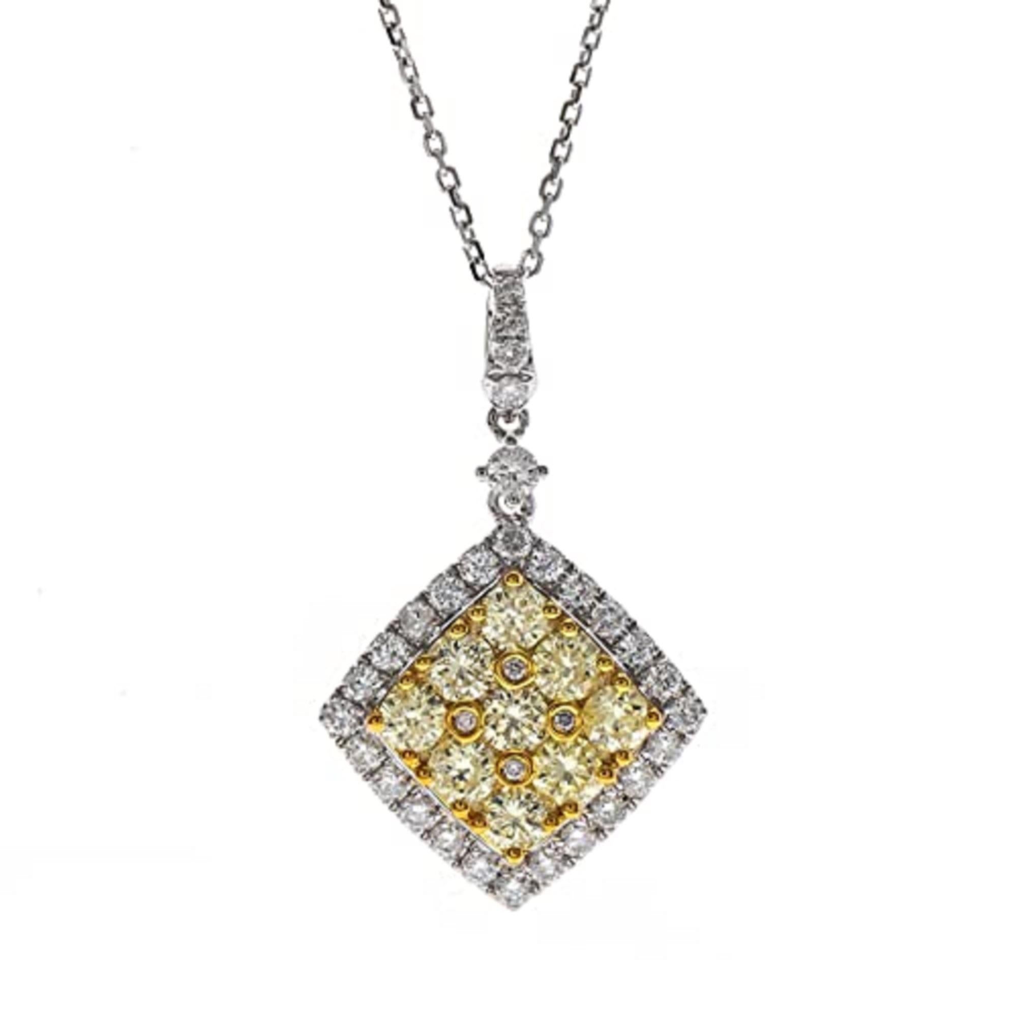 Decorate yourself in elegance with this Pendant is crafted from 14-karat Two-Tone Gold by Gin & Grace. This Pendant is Round-Cut Yellow Diamond (9 Pcs) 0.98 Carat and Round-cut White Diamond (37 Pcs) 0.68 Carat. This Pendant is weight 2.90 grams and