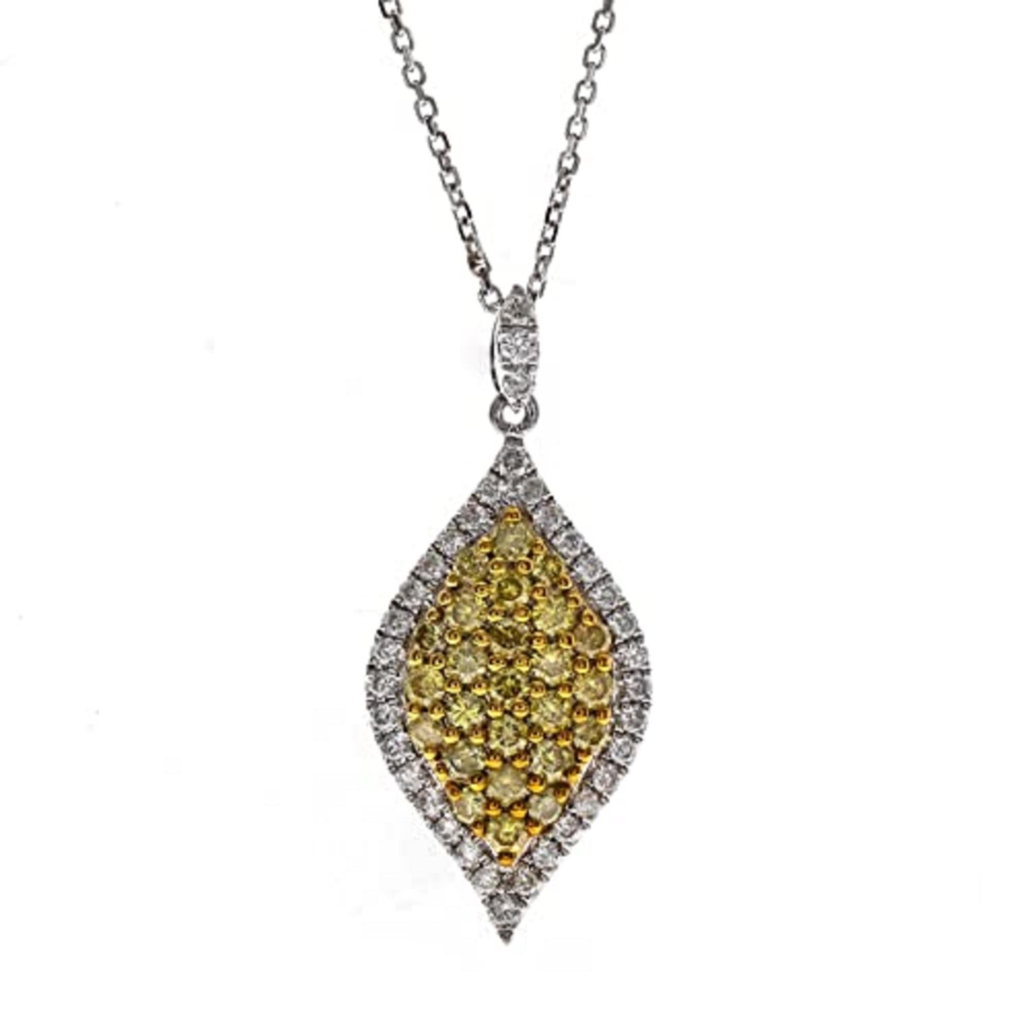 Decorate yourself in elegance with this Pendant is crafted from 14-karat Two-Tone Gold by Gin & Grace. This Pendant is Round-cut Yellow Diamond (25 Pcs) 0.83 Carat and Round-cut White Diamond (39 Pcs) 0.49 Carat. This Pendant is weight 3.93 grams