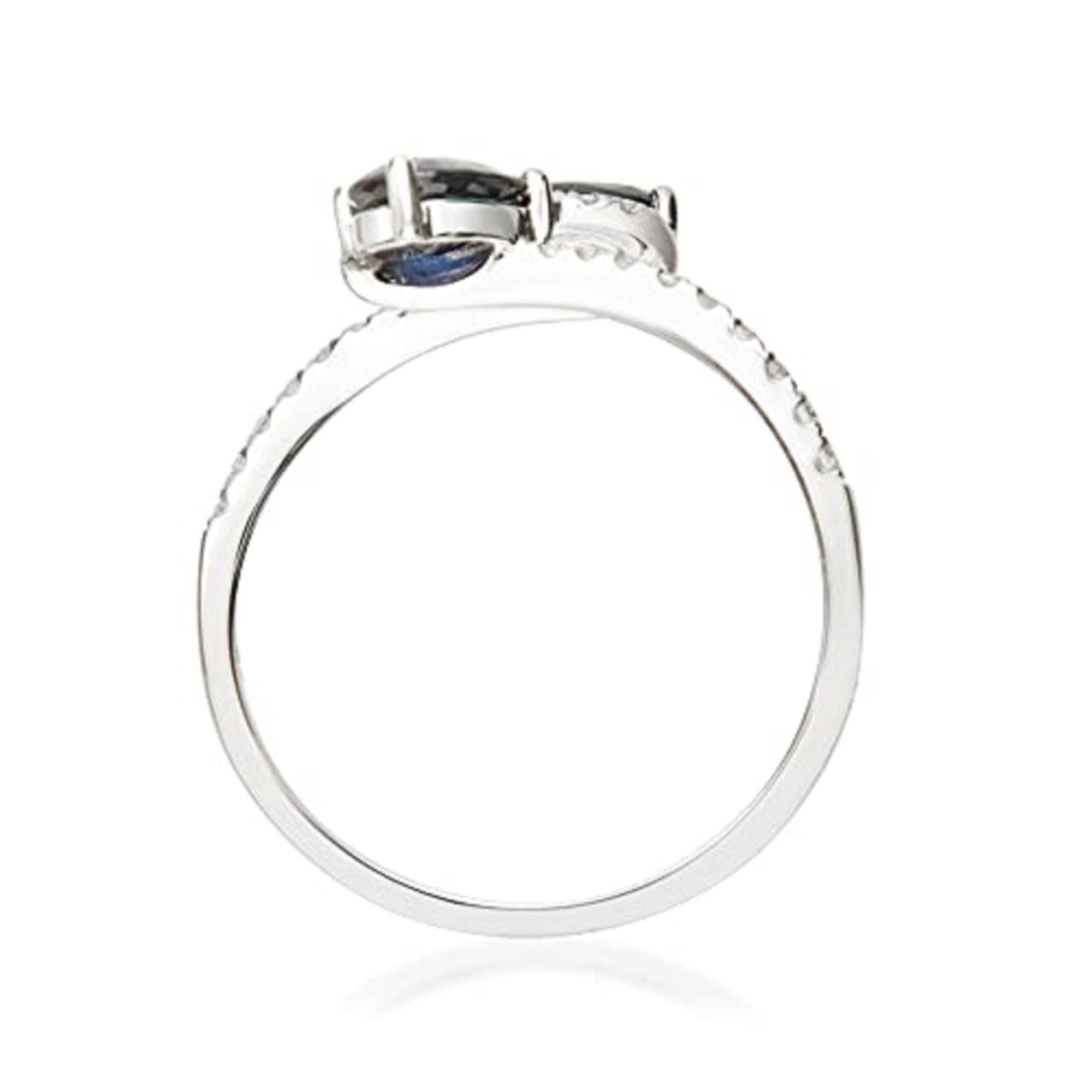Gin & Grace 14K White Gold 2 Pear Cut Blue Sapphire & Natural Diamond Ring In New Condition For Sale In New York, NY