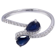 Gin & Grace 14K White Gold 2 Pear Cut Blue Sapphire & Natural Diamond Ring