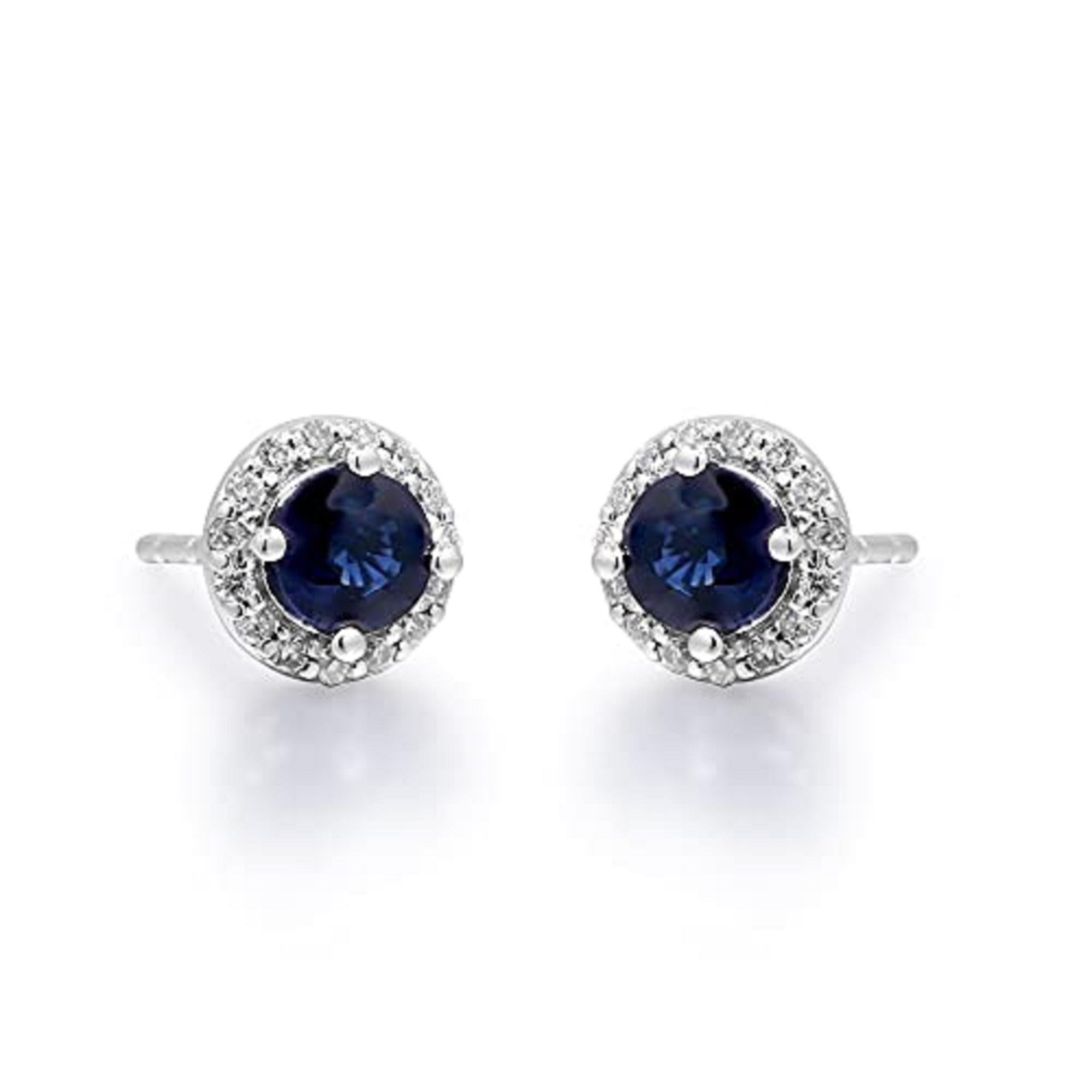 Round Cut Gin & Grace 14K White Gold Blue Sapphire Earrings with Diamonds for women For Sale