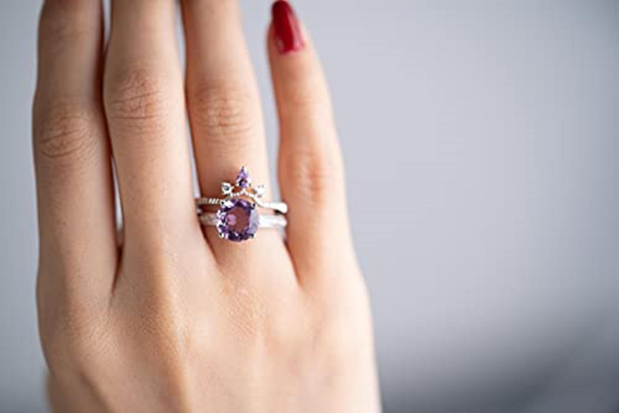 Stunning, timeless and classy eternity Engagement ring. Decorate yourself in luxury with this Gin & Grace ring. This ring is made up of 9MM Round-Cut Prong Setting Genuine Pink Amethyst (1pcs) 0.15 Carat, 3X4 Pear-Cut Prong Setting Genuine Light