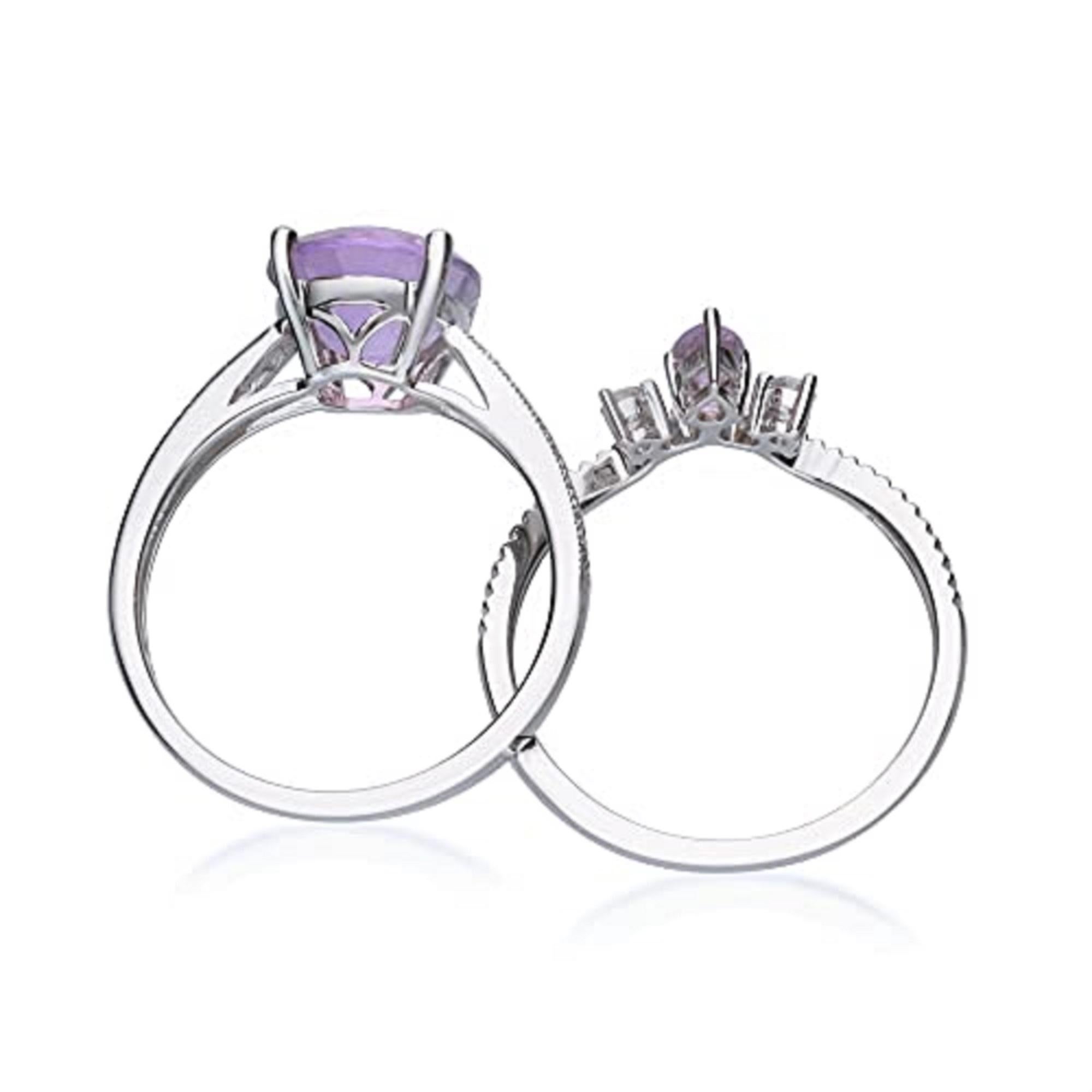 Art Deco Gin & Grace 14K White Gold Diamond Ring (I1) with Pink Amethyst For Women For Sale