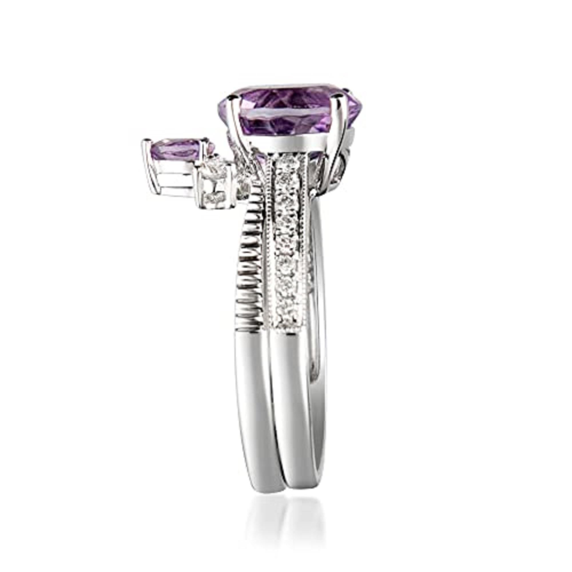 Round Cut Gin & Grace 14K White Gold Diamond Ring (I1) with Pink Amethyst For Women For Sale