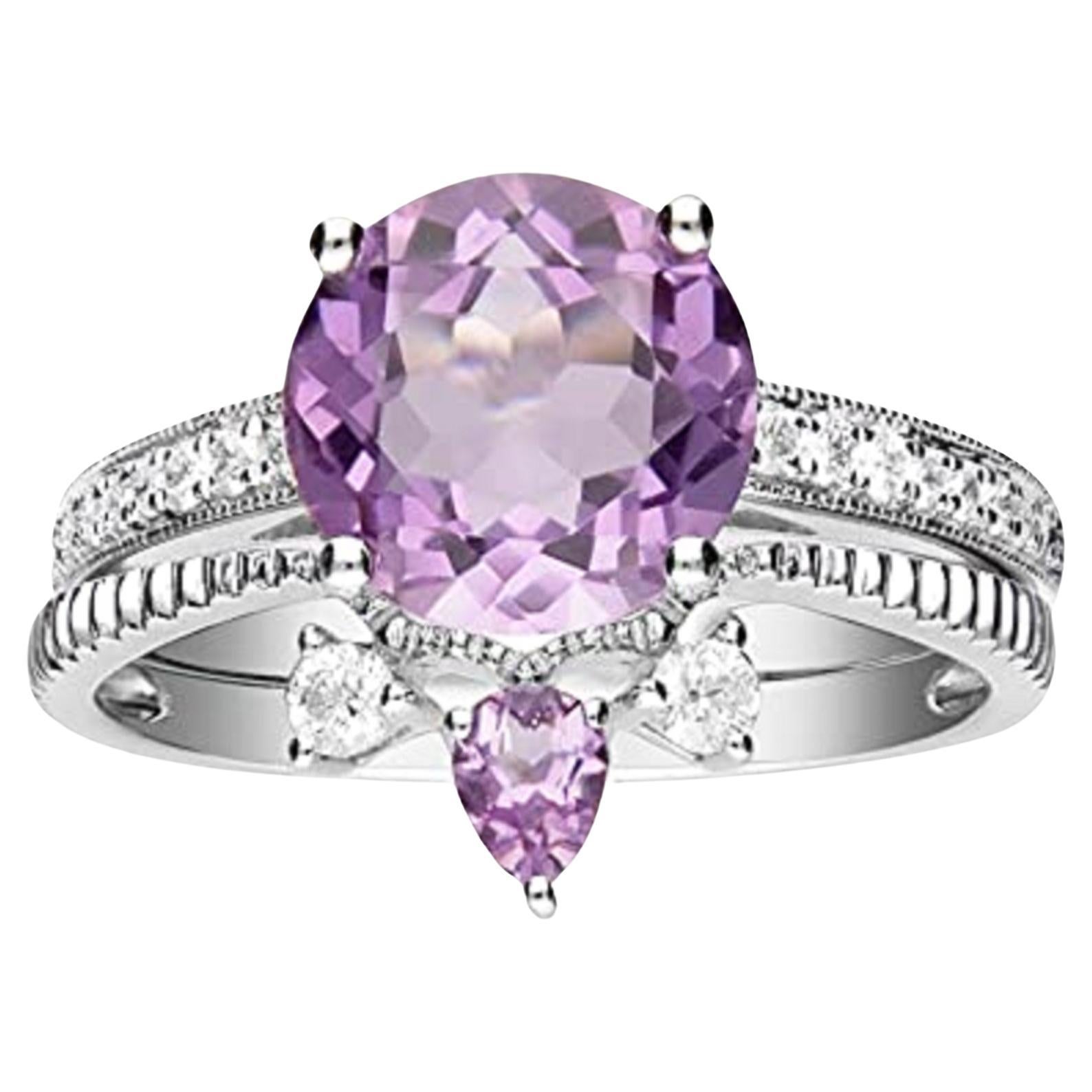 Gin & Grace 14K White Gold Diamond Ring (I1) with Pink Amethyst For Women