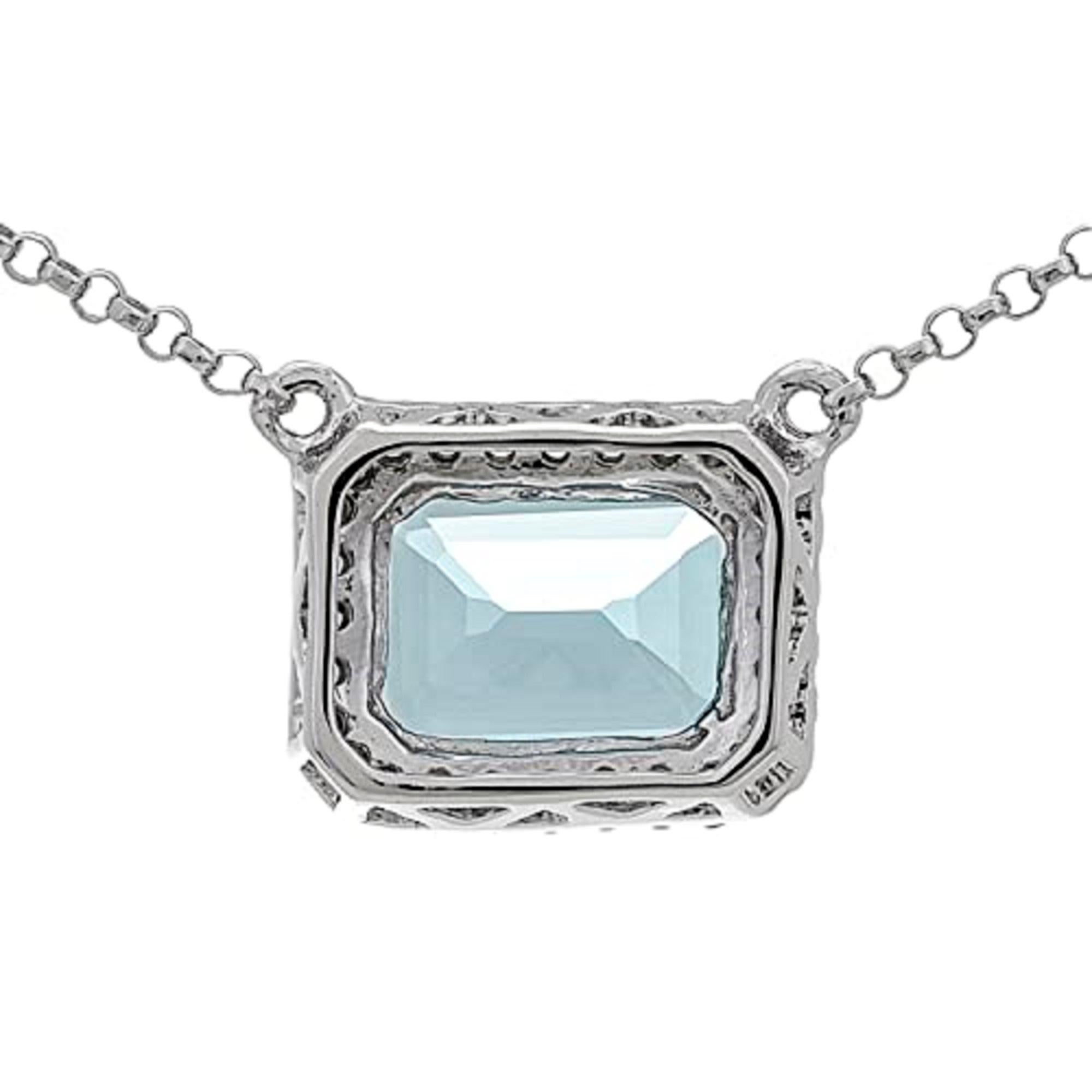 Emerald Cut Gin & Grace 14K White Gold Genuine Aquamarine Pendant with Diamonds for women  For Sale