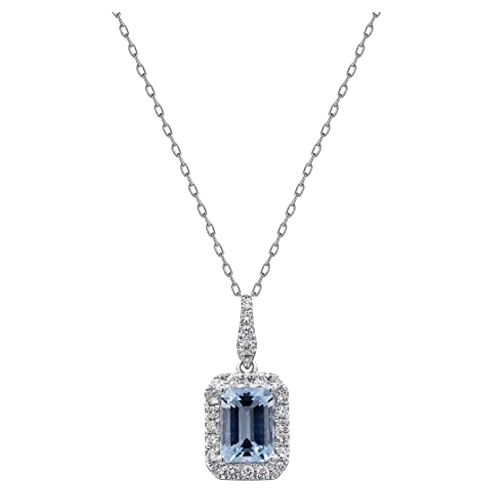 Gin & Grace Pendentif en or blanc 14 carats avec aigue-marine véritable et diamants pour femmes