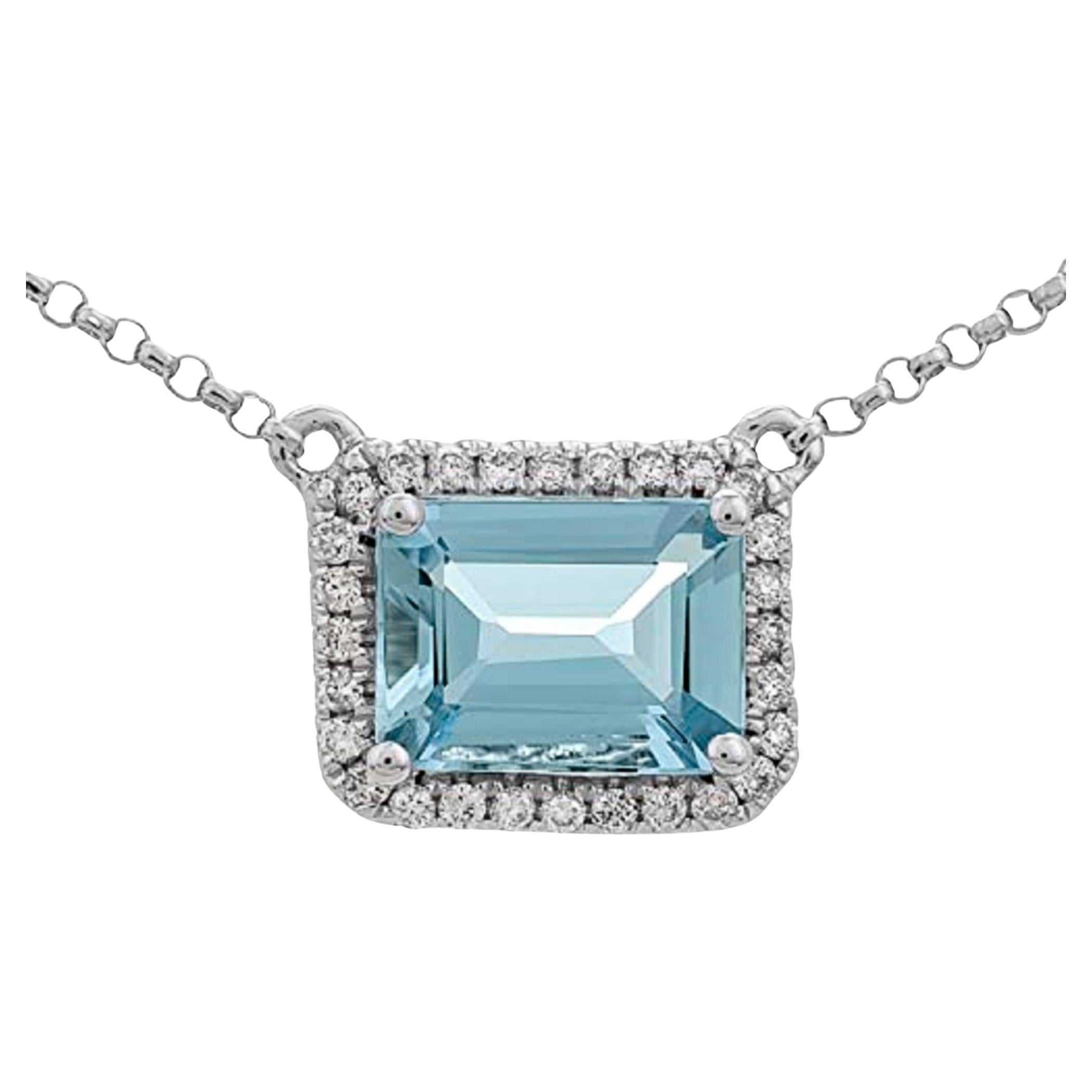 Gin & Grace 14K White Gold Genuine Aquamarine Pendant with Diamonds for women 