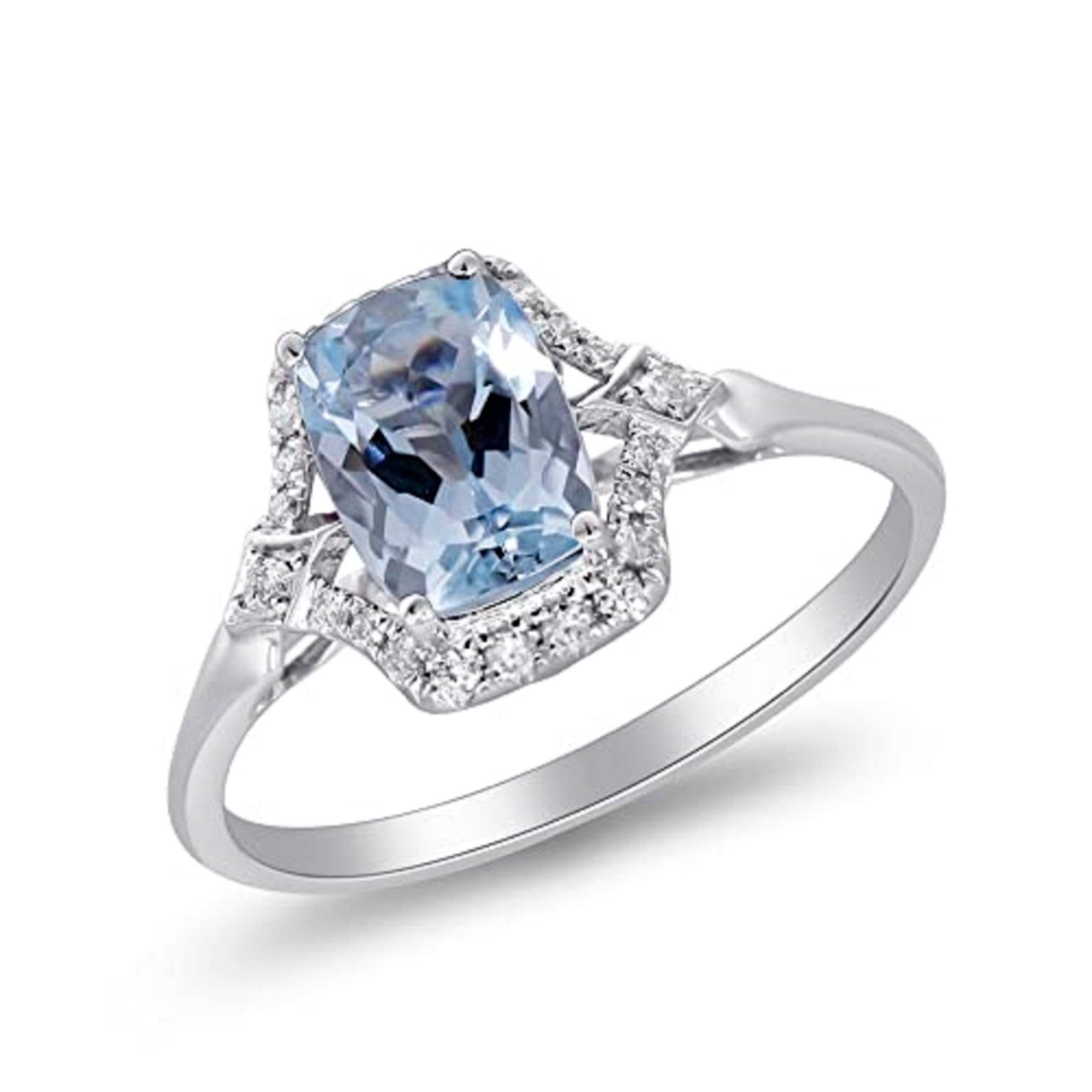 Art Deco Gin & Grace 14K White Gold Genuine Aquamarine Ring with Diamonds for women  For Sale