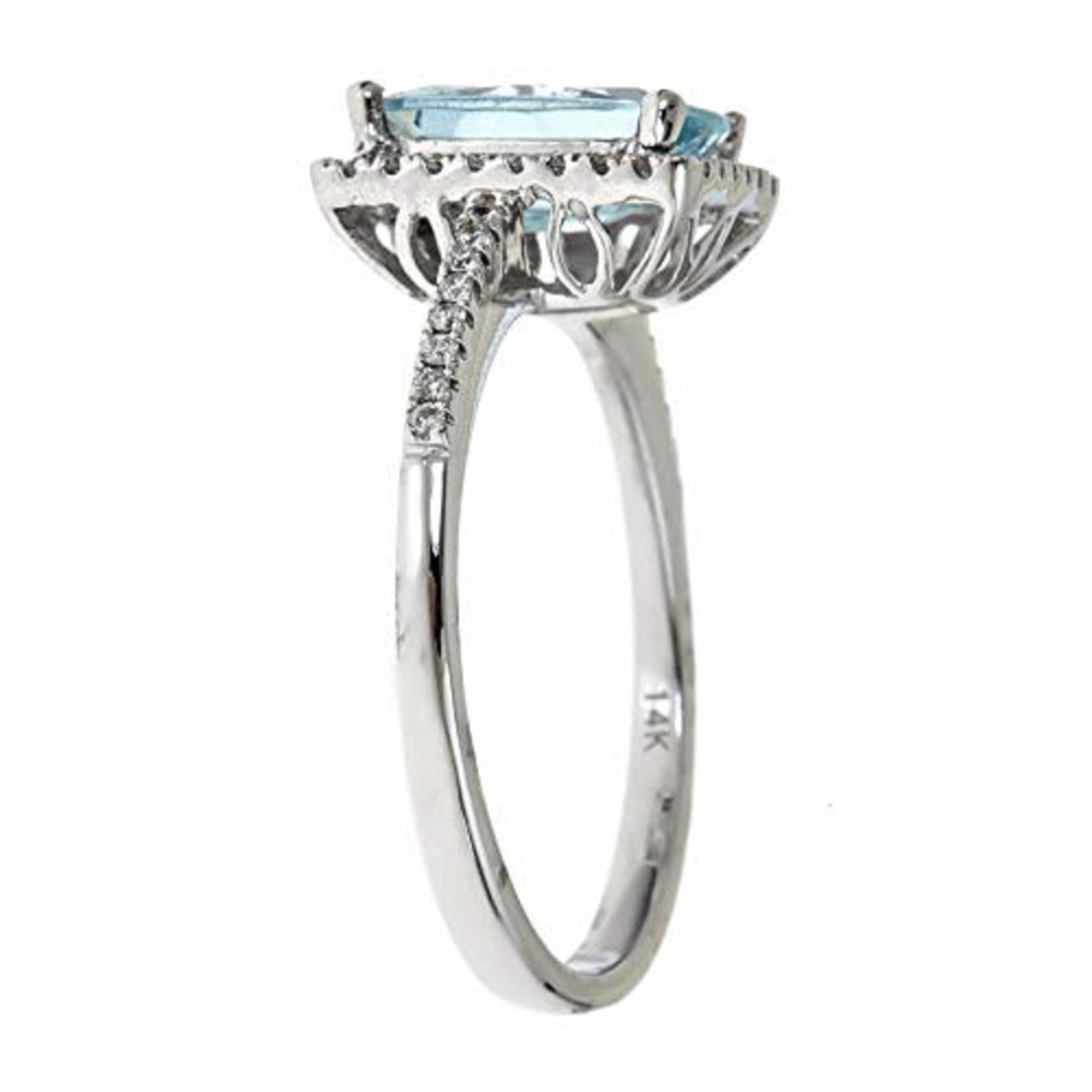 Art Deco Gin & Grace 14K White Gold Genuine Aquamarine Ring with Diamonds for women