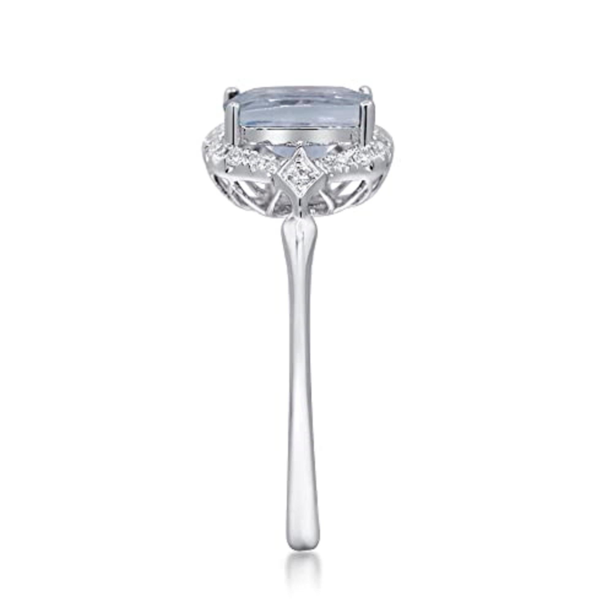 Cushion Cut Gin & Grace 14K White Gold Genuine Aquamarine Ring with Diamonds for women  For Sale