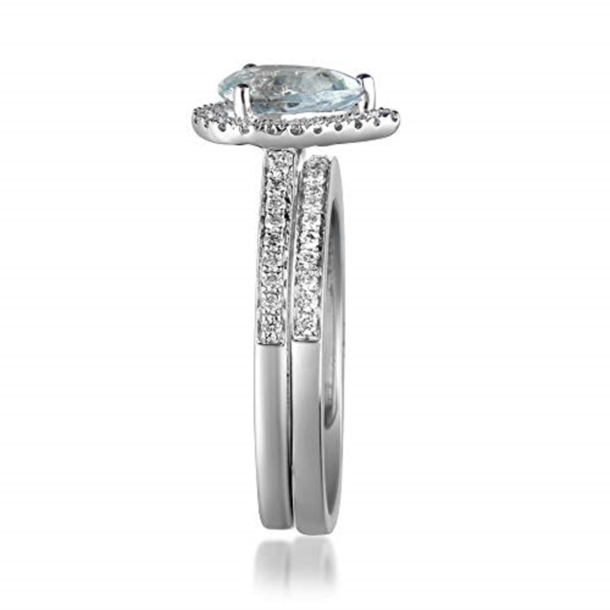 Pear Cut Gin & Grace 14K White Gold Genuine Aquamarine Ring with Diamonds for women For Sale