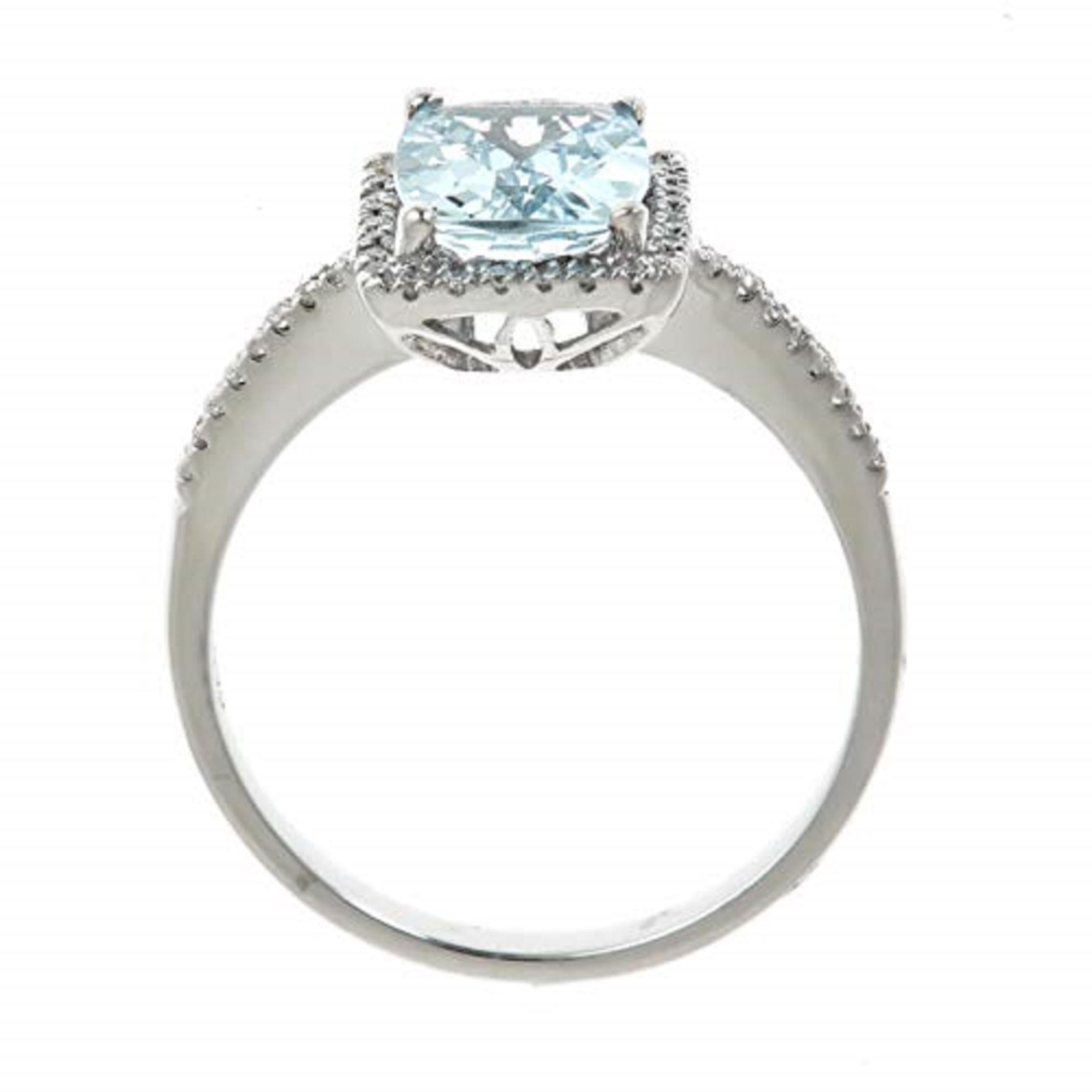 Cushion Cut Gin & Grace 14K White Gold Genuine Aquamarine Ring with Diamonds for women