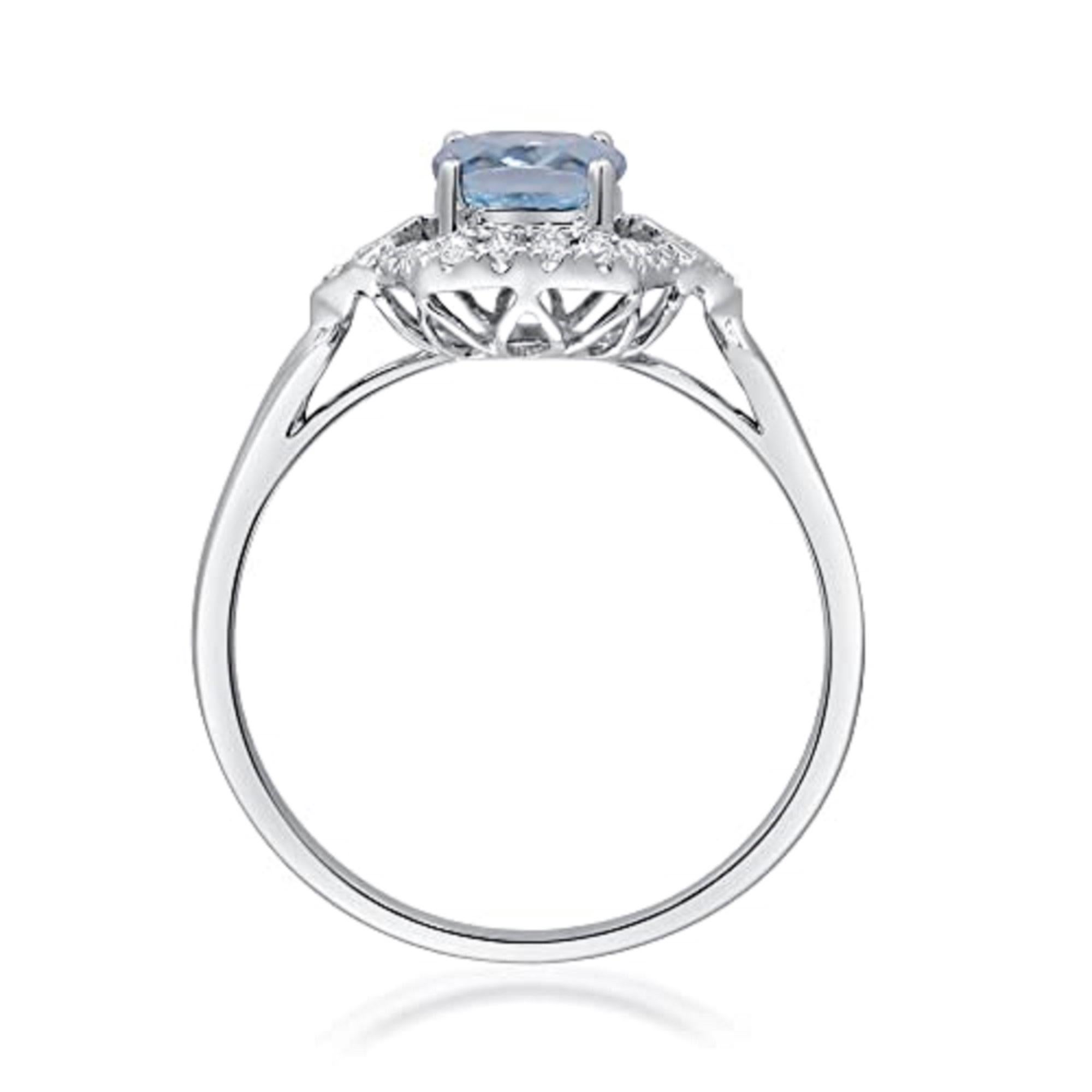 Gin & Grace 14K White Gold Genuine Aquamarine Ring with Diamonds for women  In New Condition For Sale In New York, NY
