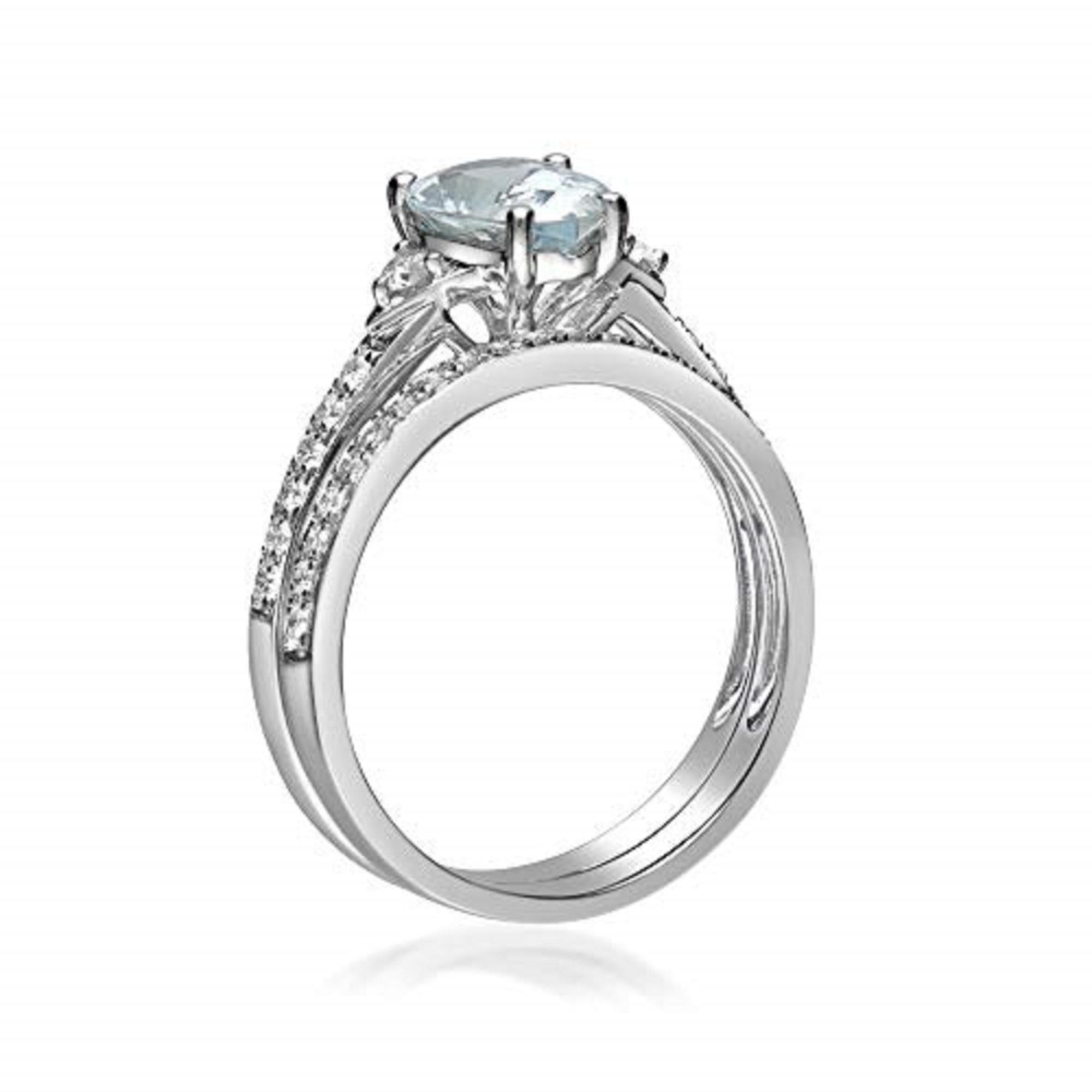 Gin & Grace 14K White Gold Genuine Aquamarine Ring with Diamonds for women In New Condition For Sale In New York, NY