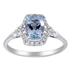 Gin & Grace 14K Weißgold Echter Aquamarinring mit Diamanten für Frauen