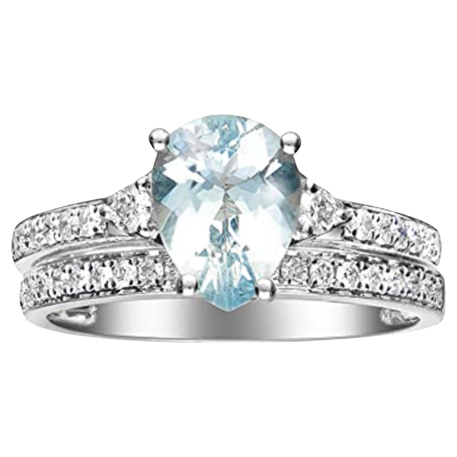 Gin & Grace 14K White Gold Genuine Aquamarine Ring with Diamonds for women For Sale